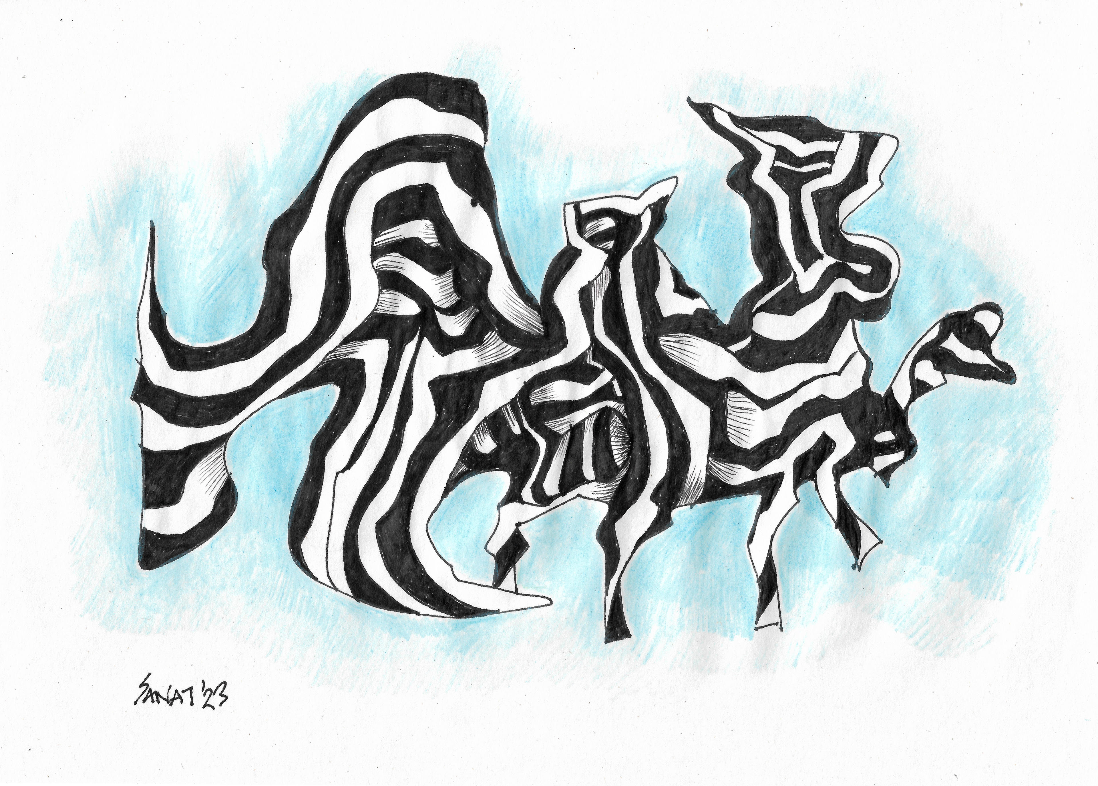 The Pier Animal Inside Me // Drawing in ink pen on second pulp paper, 28x20 cm, 2023