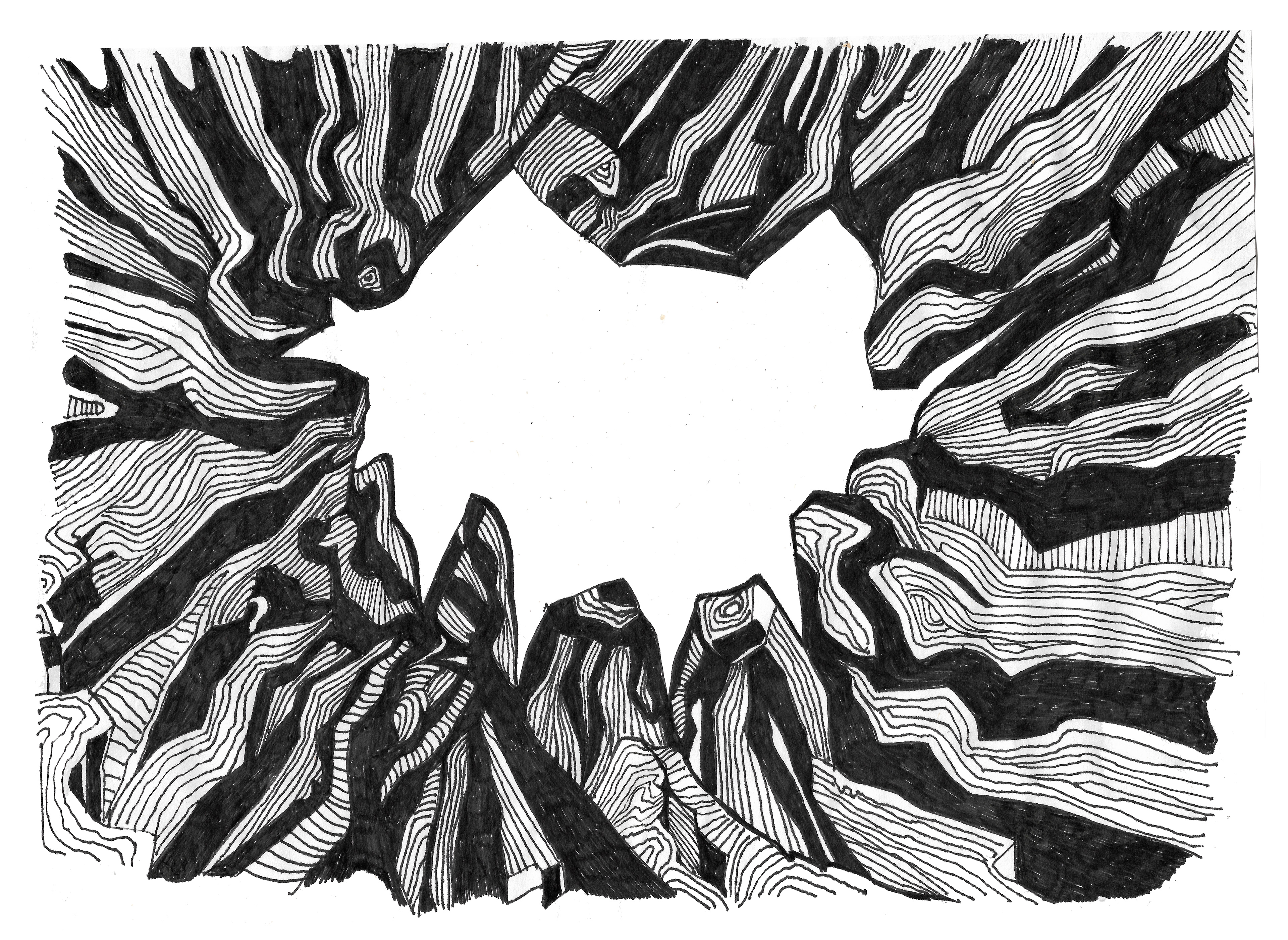 the Animal Exit // Drawing in ink pen on second pulp paper, 28x20 cm, 2023