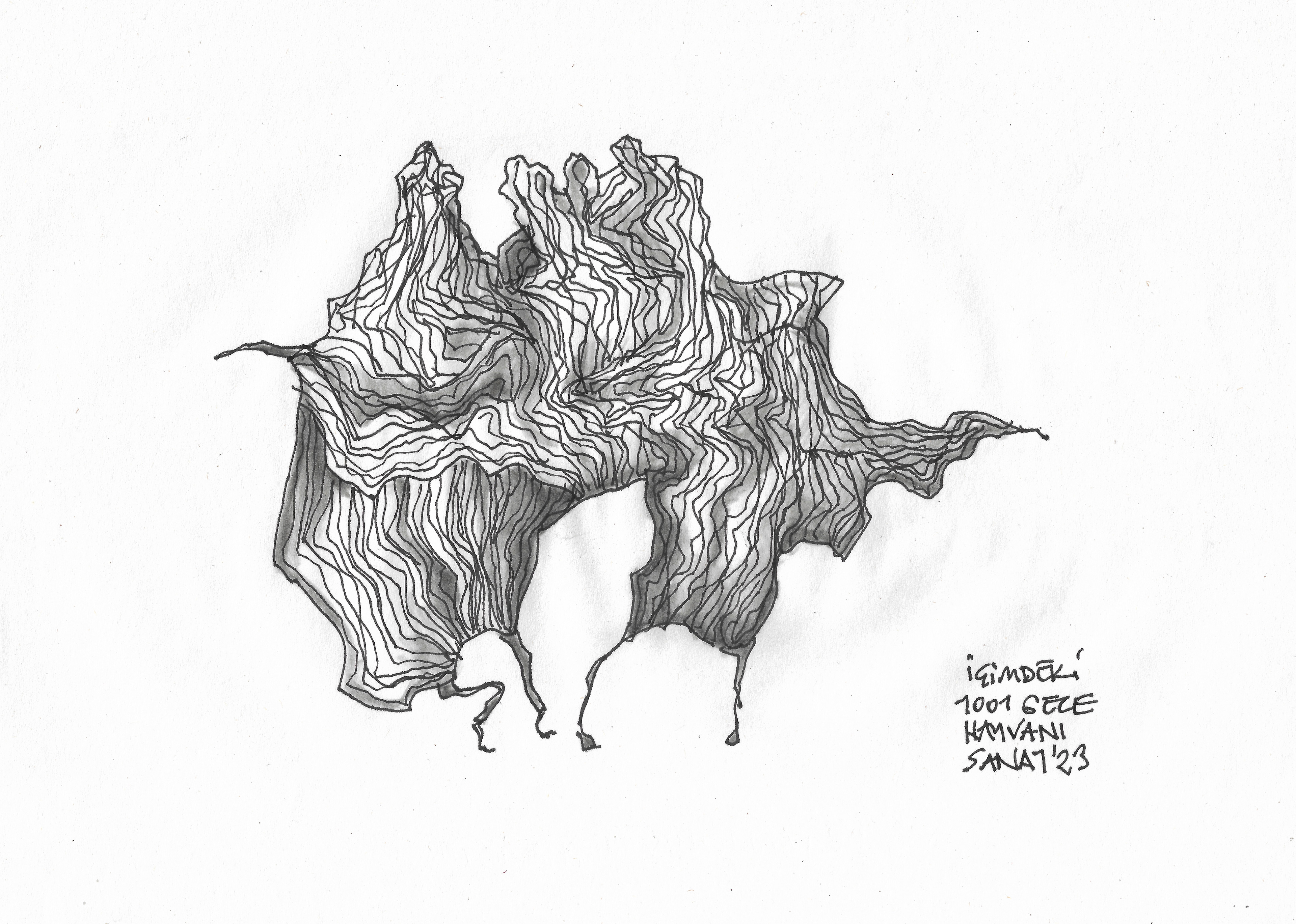 The Animal of 1001 Nights Inside Me // Drawing in ink pen on second pulp paper, 28x20 cm