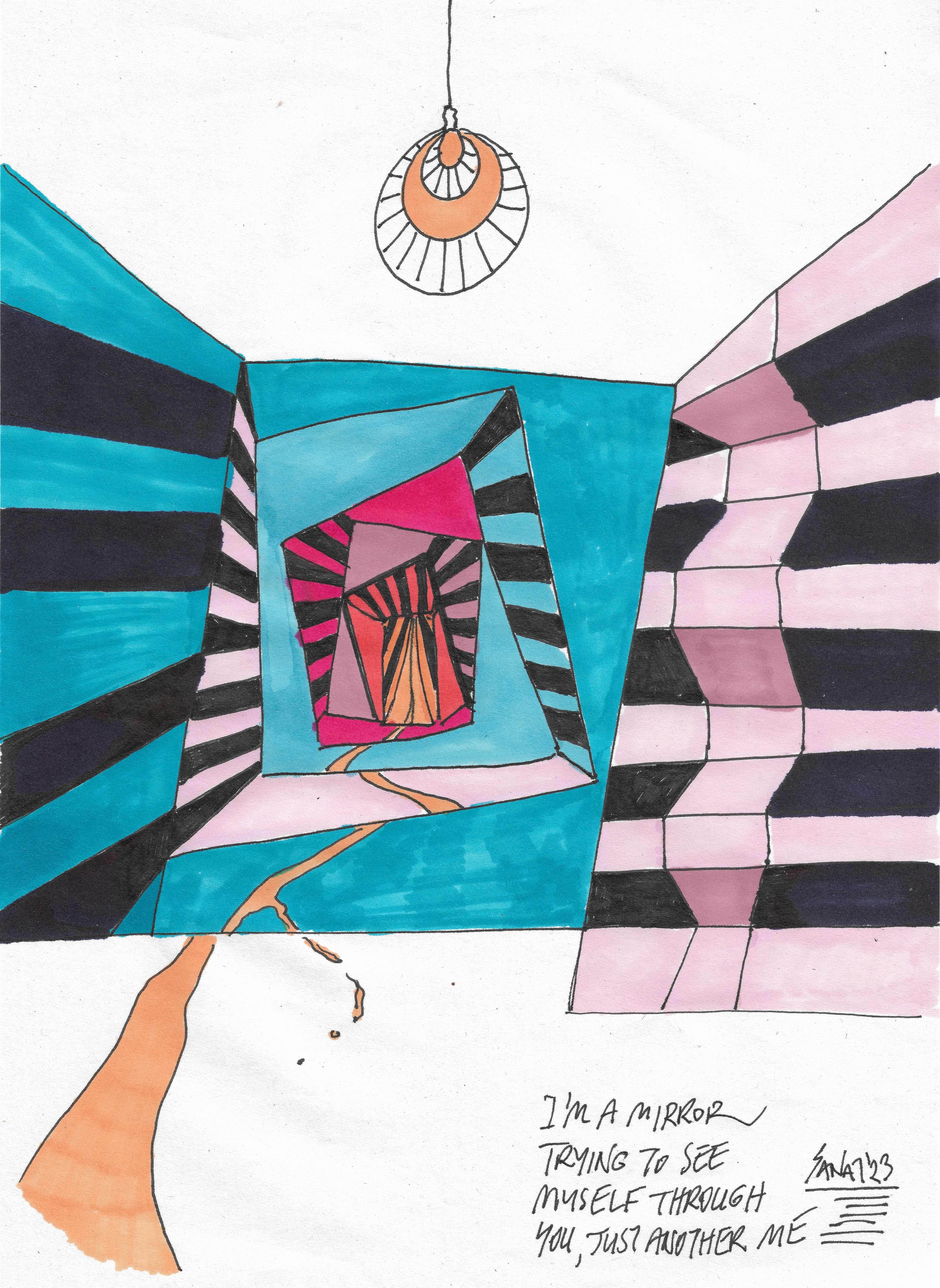 Drawing in ink pen on second pulp paper, 20x28 cm, 2023