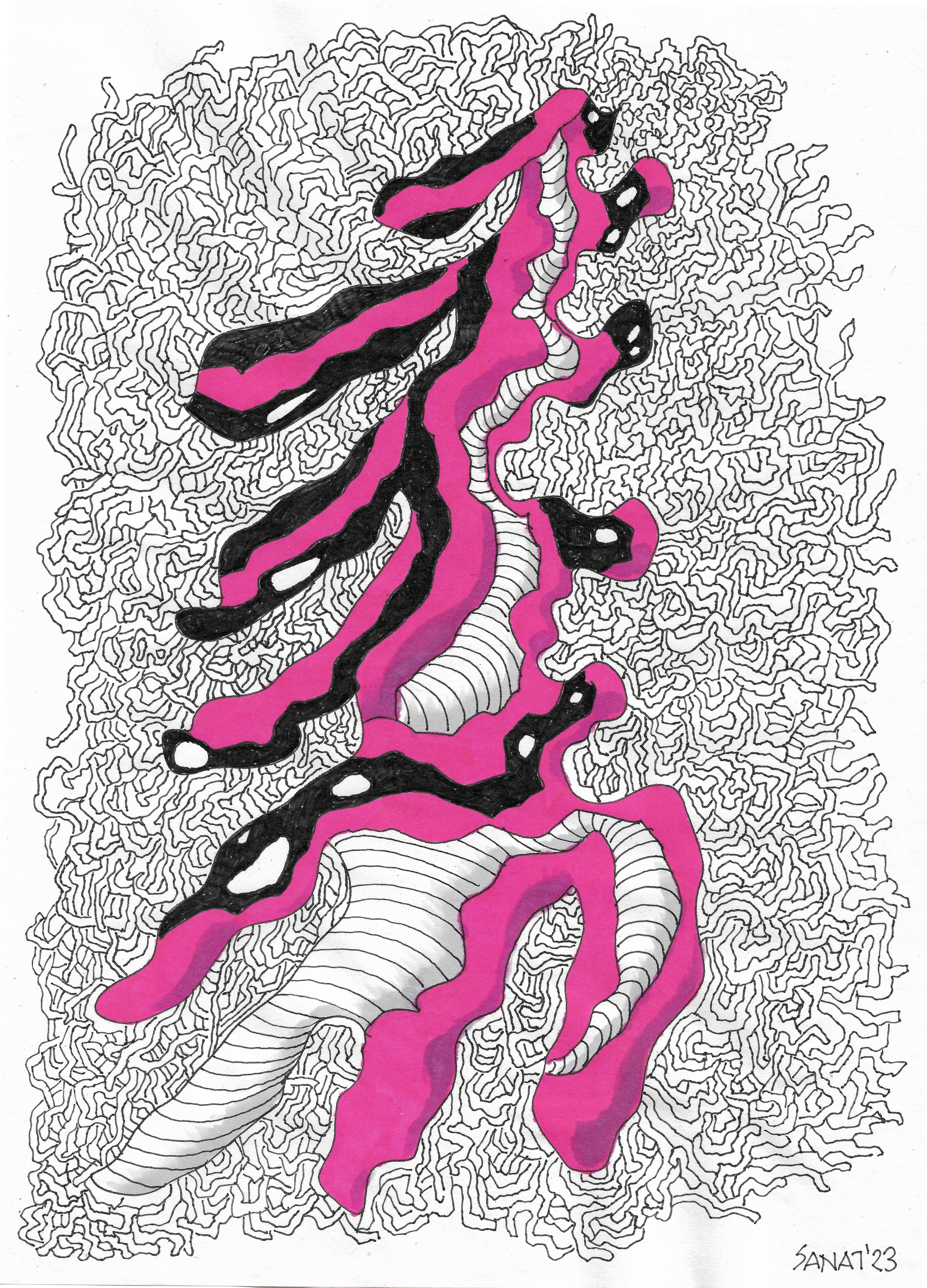 The X-Mas Animal Inside Me // Drawing in ink pen on second pulp paper, 20x28 cm, 2023