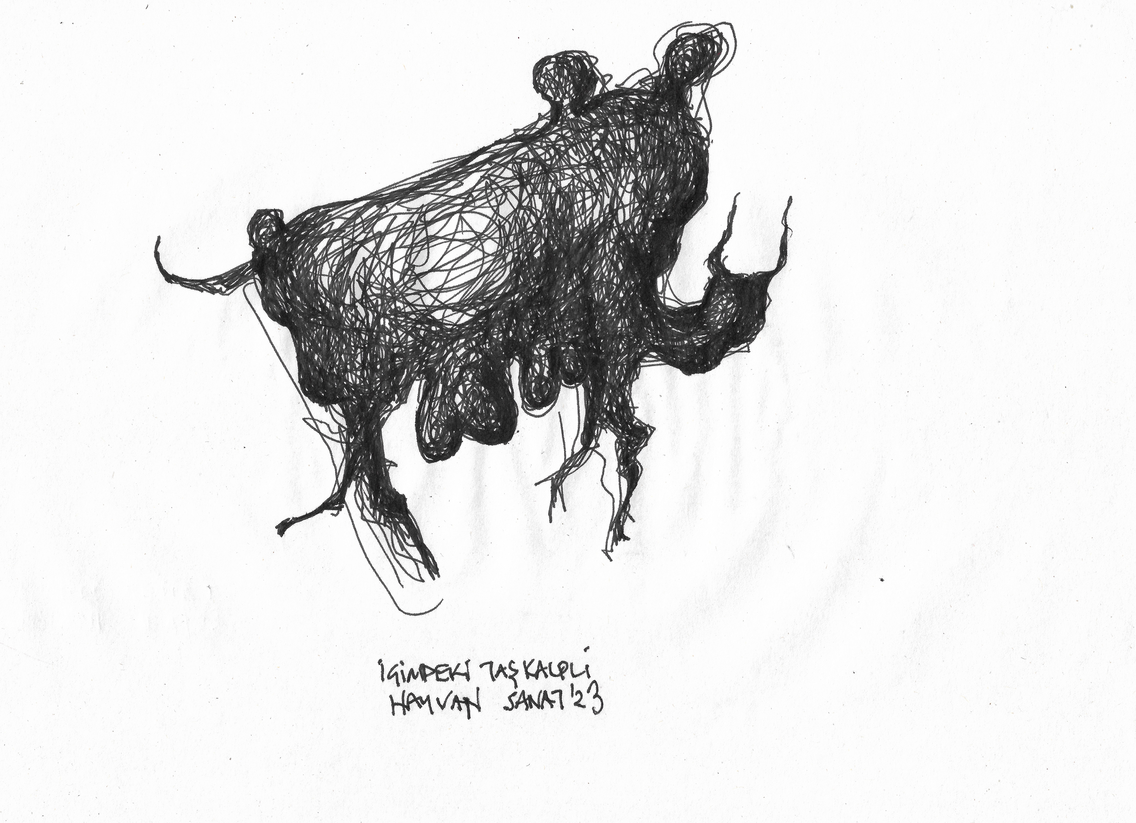 The Hard Hearted Animal Inside Me // Drawing in ink pen on second pulp paper, 28x20 cm, 2023