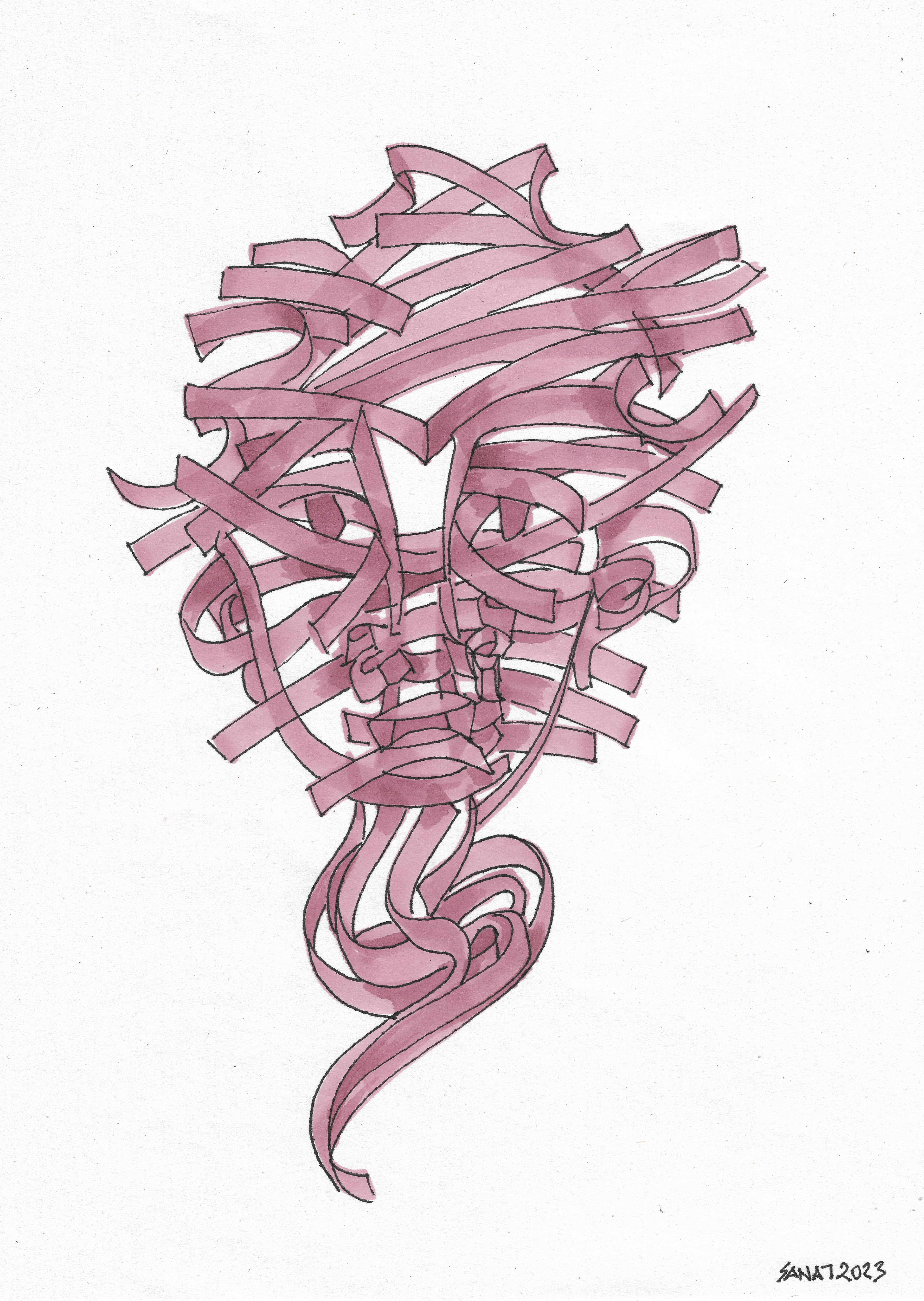 The Face // Drawing in ink pen on second pulp paper, 20x28 cm, 2023 