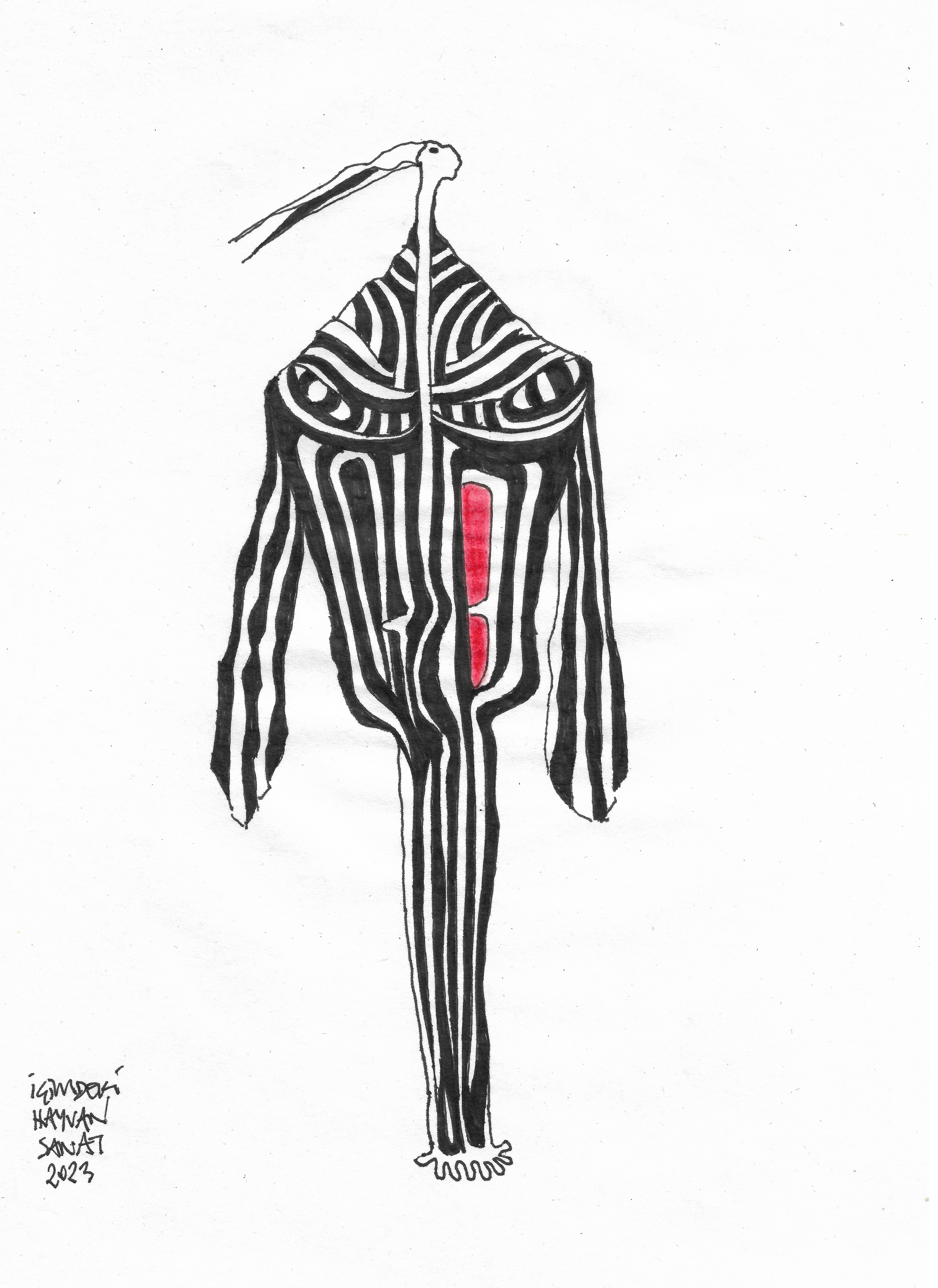 The Sick Animal Inside Me // Drawing in ink pen on second pulp paper, 20x28 cm, 2023