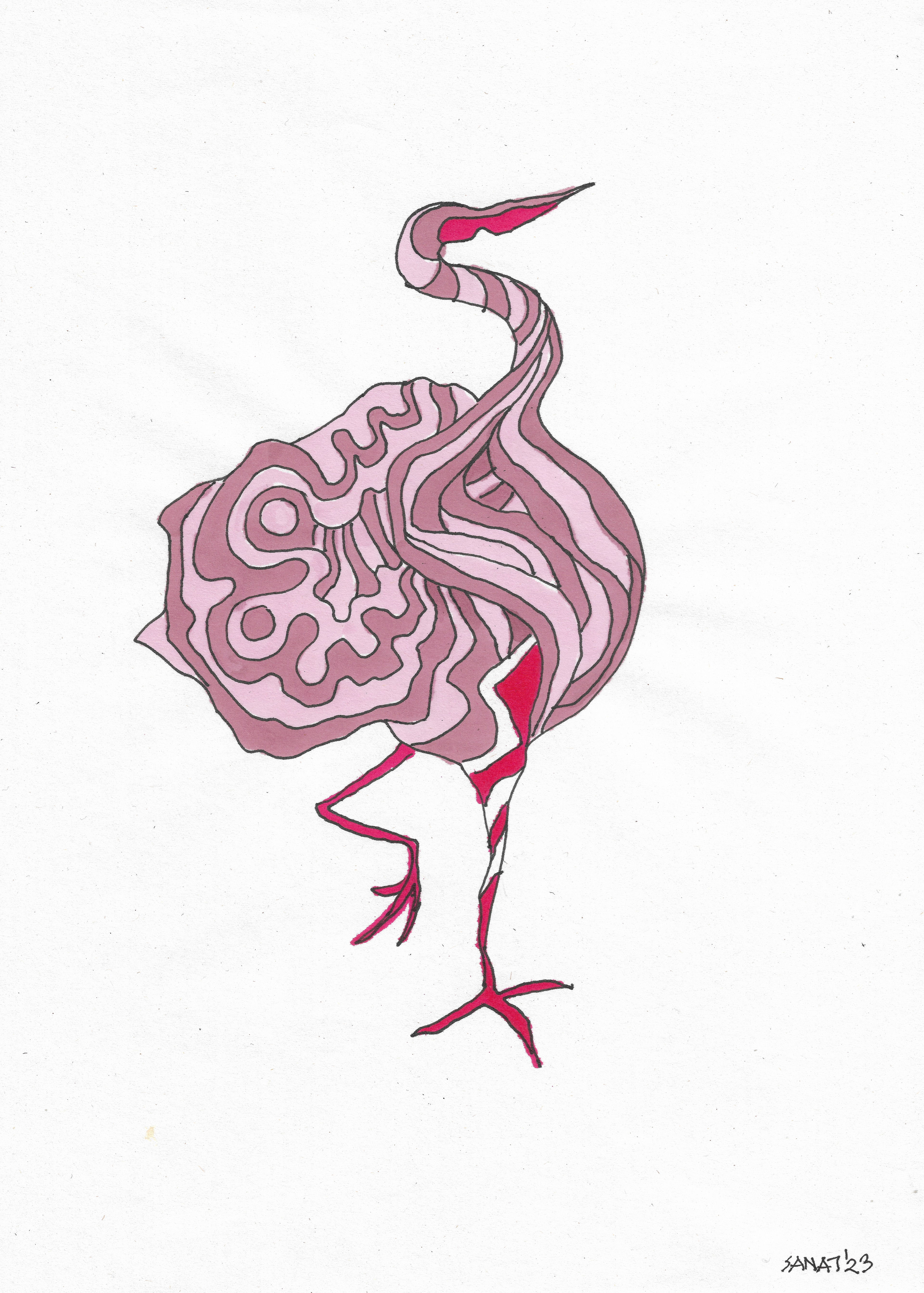 The Cute Animal Inside Me // Drawing in ink pen on second pulp paper, 20x28 cm, 2023