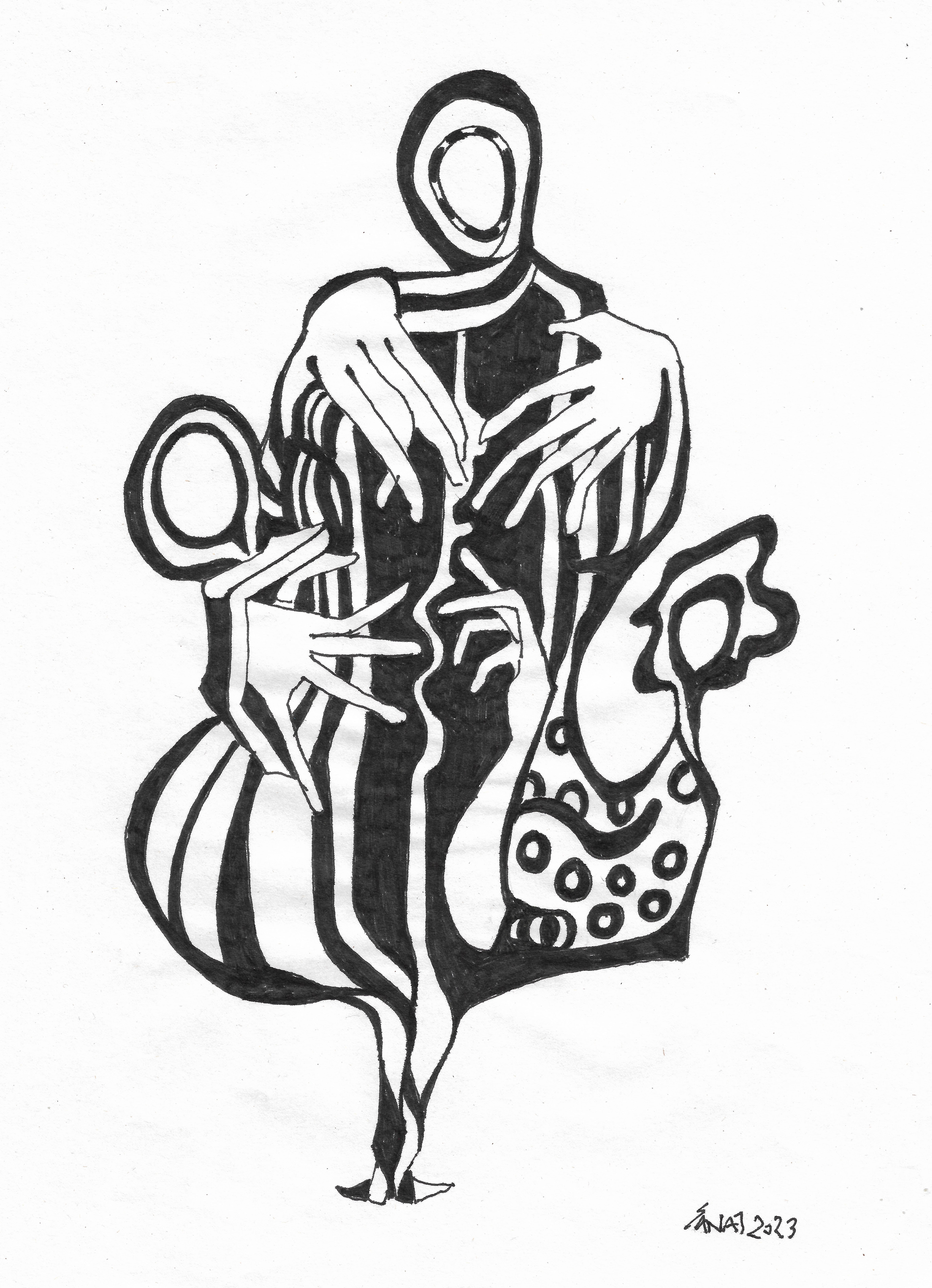 Drawing in ink pen on second pulp paper, 20x28 cm, 2023