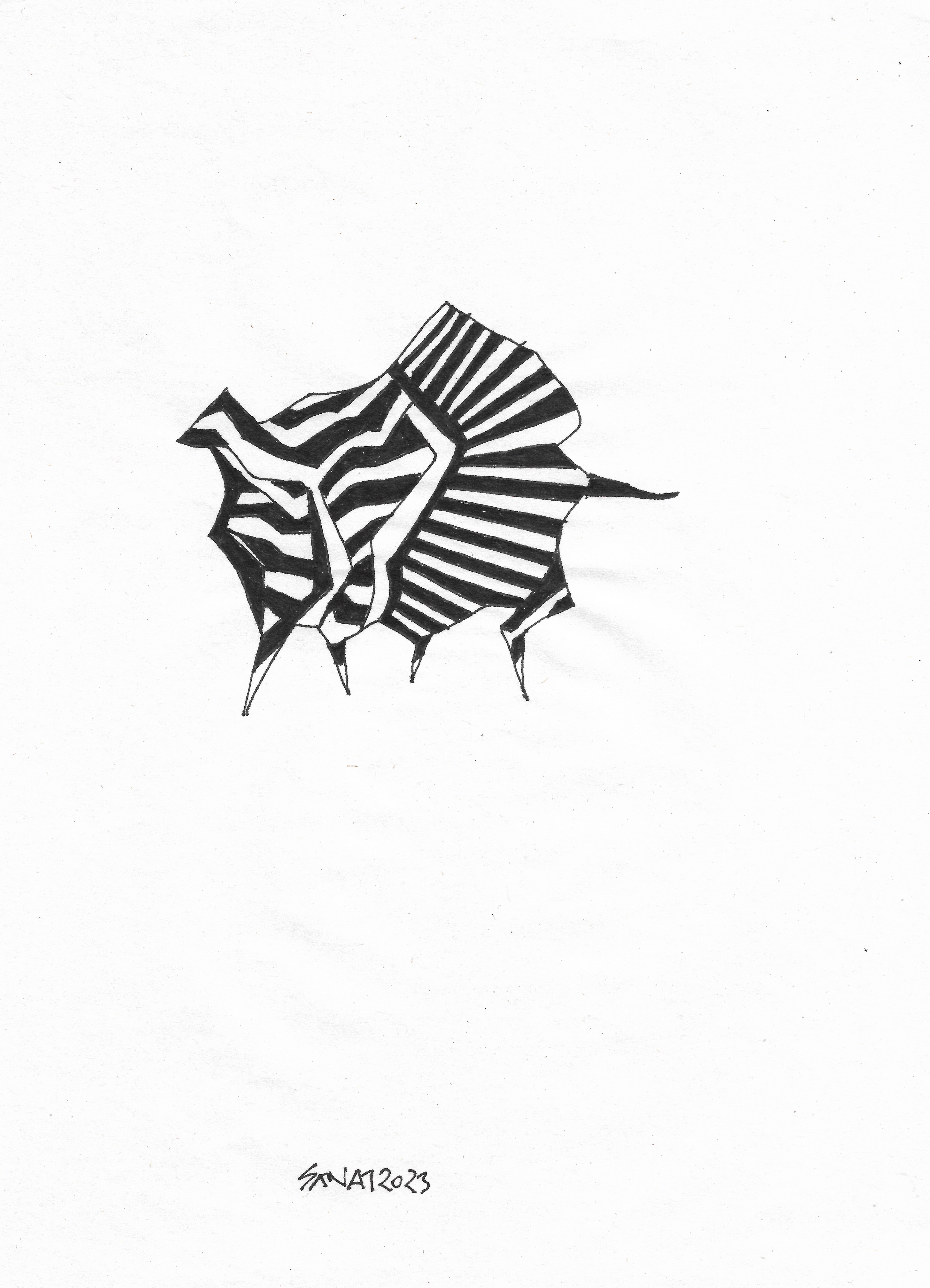 Untitled // Drawing in ink pen on second pulp paper, 20x28 cm, 2023