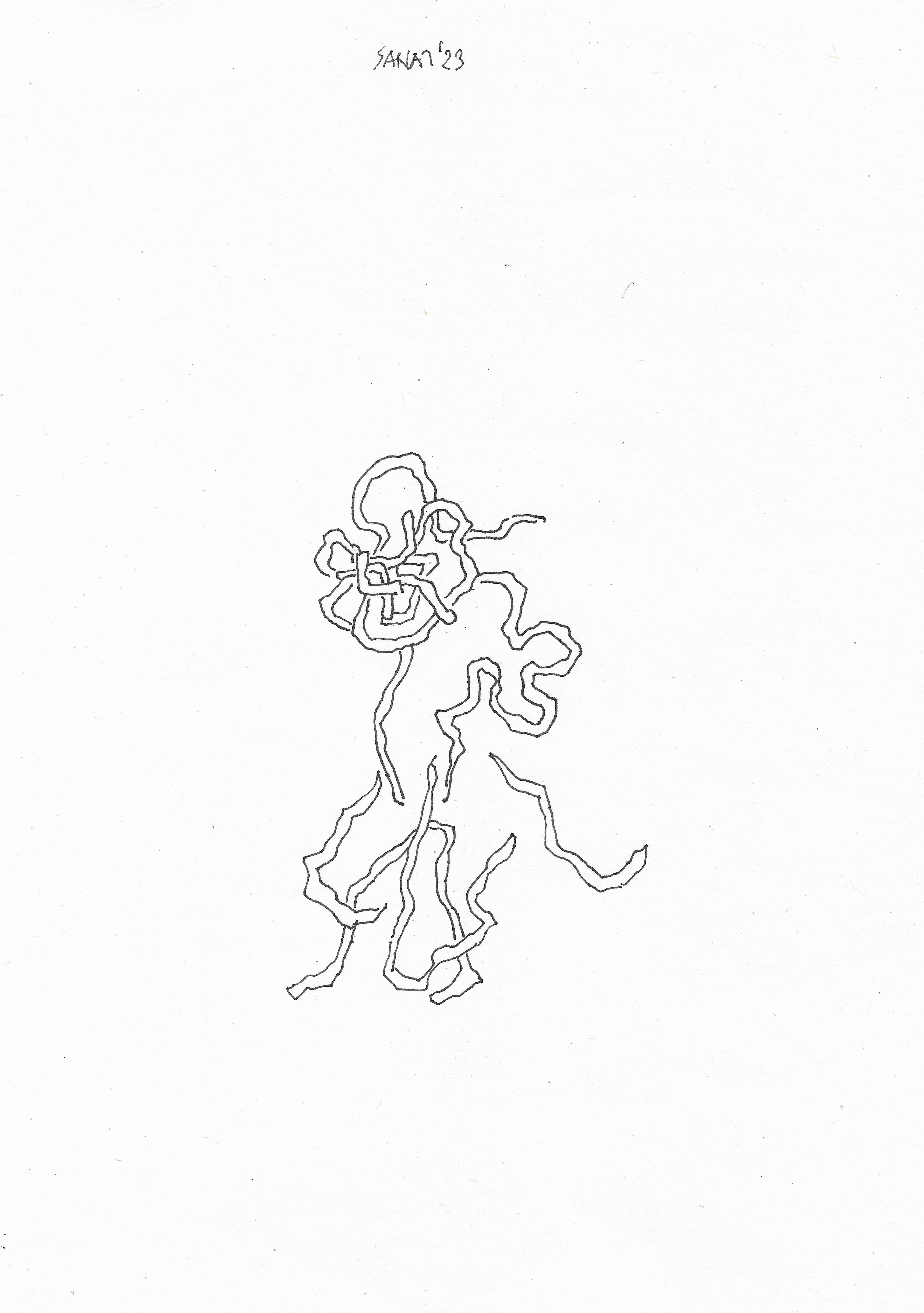 Mother and the Child //Drawing in ink pen on second pulp paper, 20x28 cm, 2023