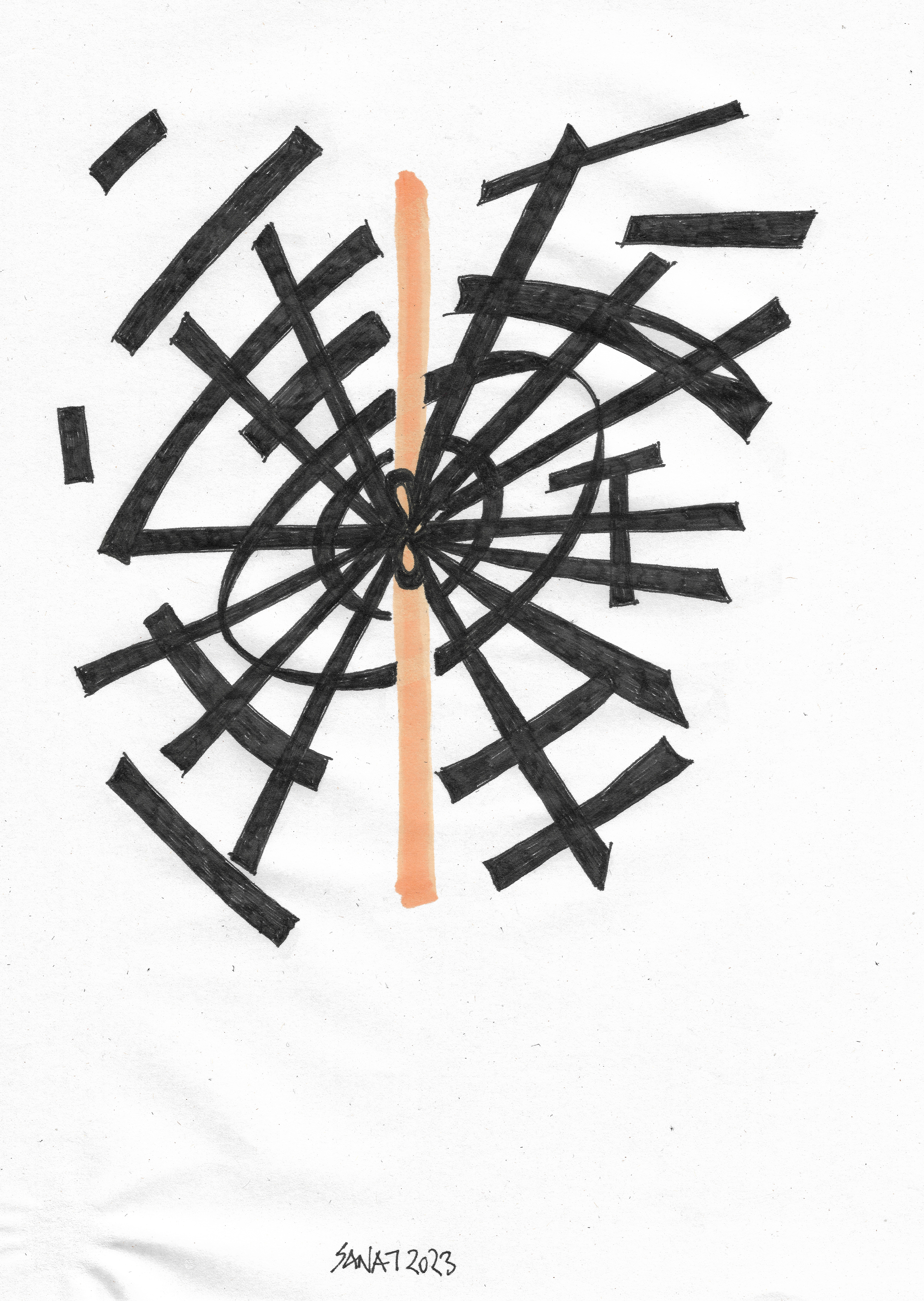 Existence Line of aThe Existence Line of a City // Drawing in ink pen on second pulp paper, 20x28 cm, 2023 