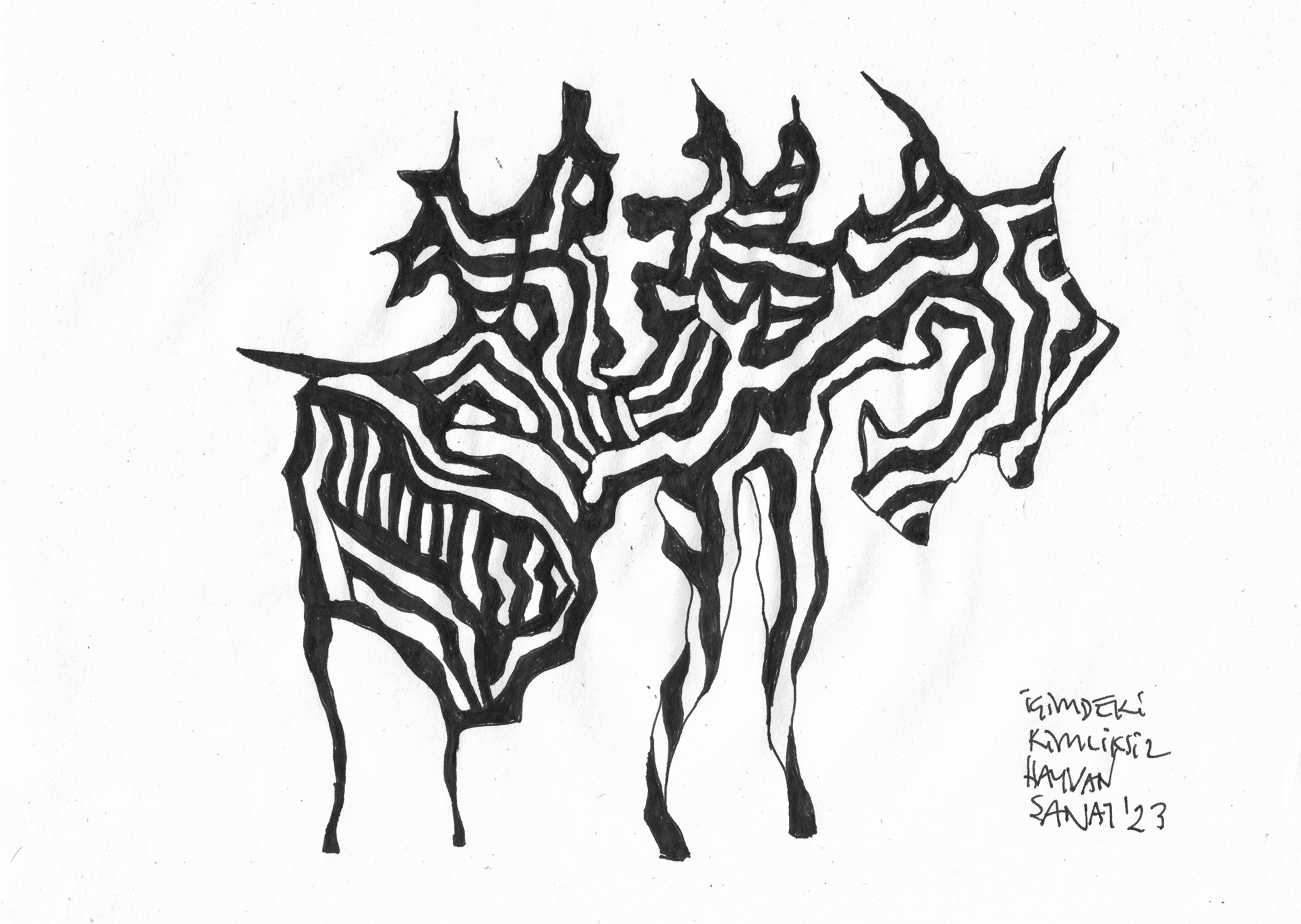The Undefined Animal Inside Me // Drawing in ink pen on second pulp paper, 28x20 cm, 2023