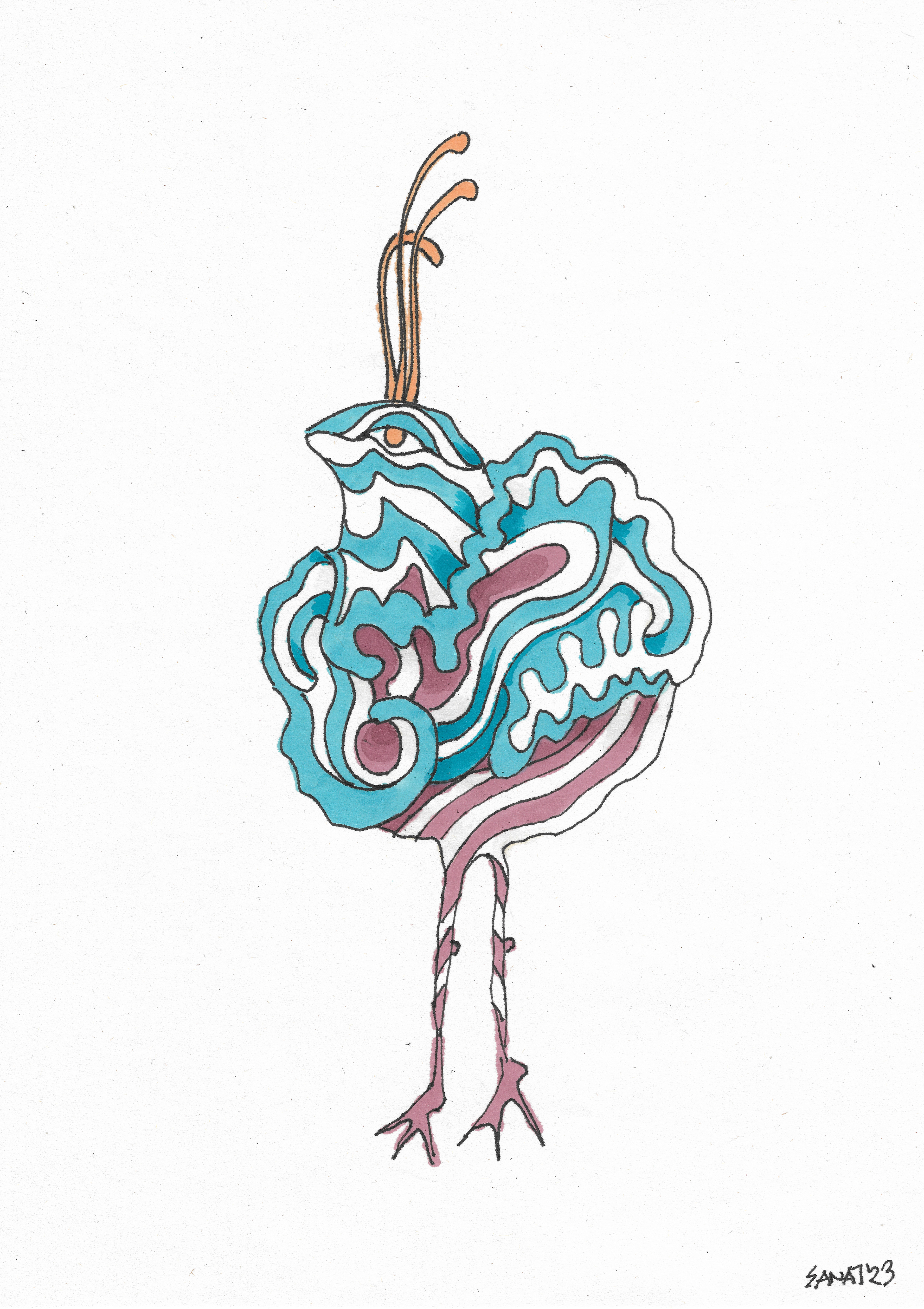 The Braggy Animal Inside Me // Drawing in ink pen on second pulp paper, 20x28 cm, 2023