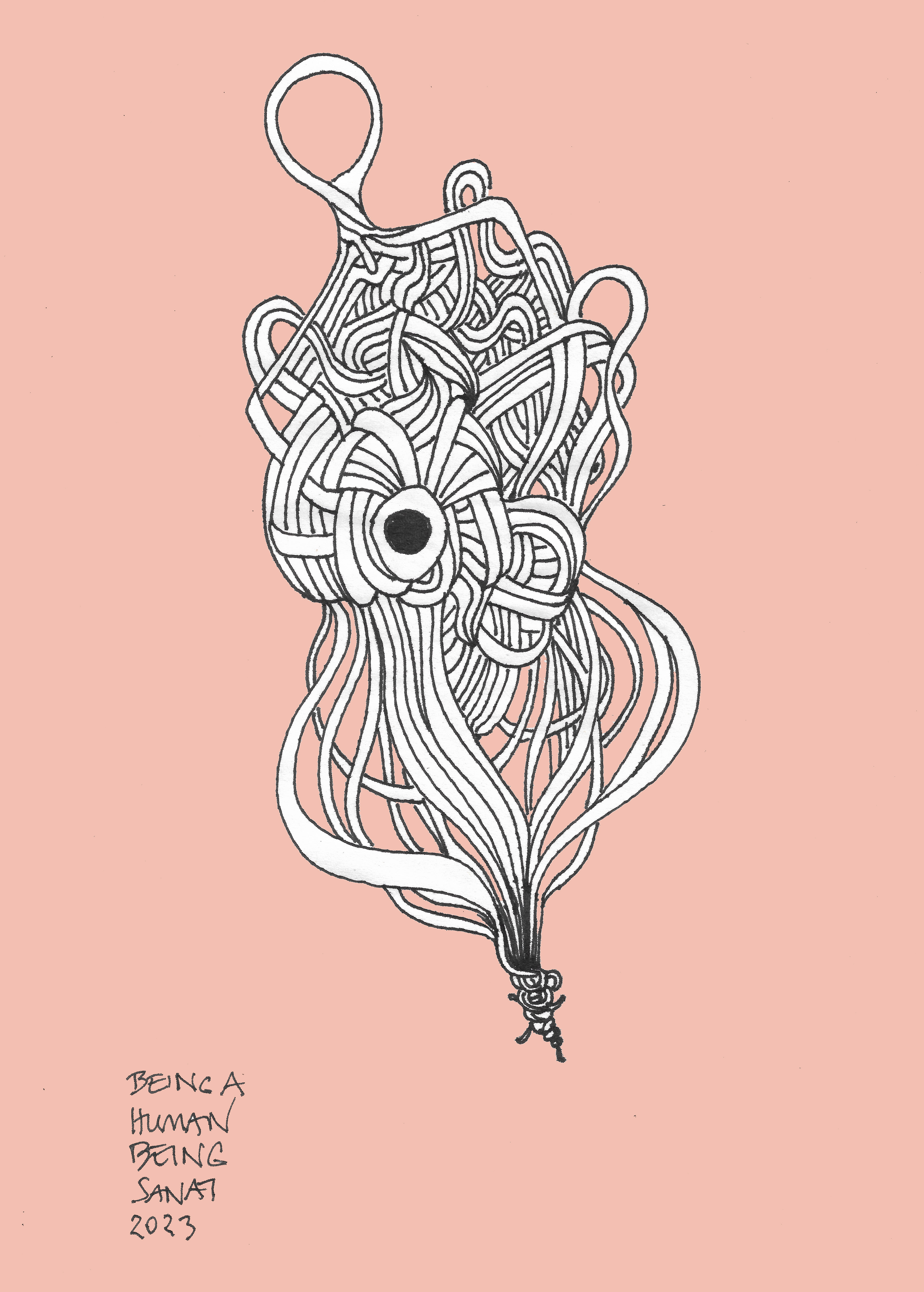 Drawing in ink pen on second pulp paper, 20x28 cm, 2023