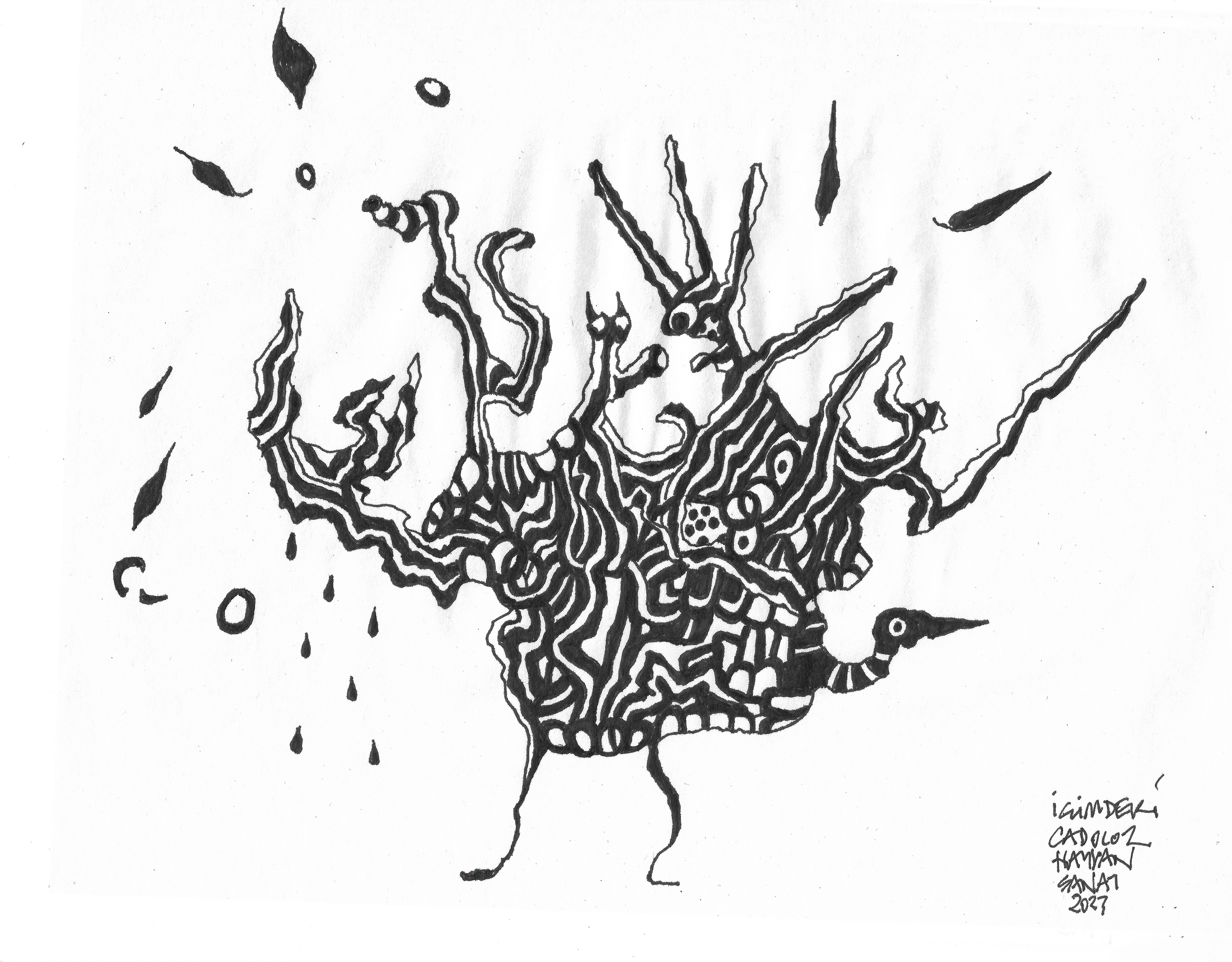 The Bitchy Animal Inside Me // Drawing in ink pen on second pulp paper, 28x20 cm, 2023