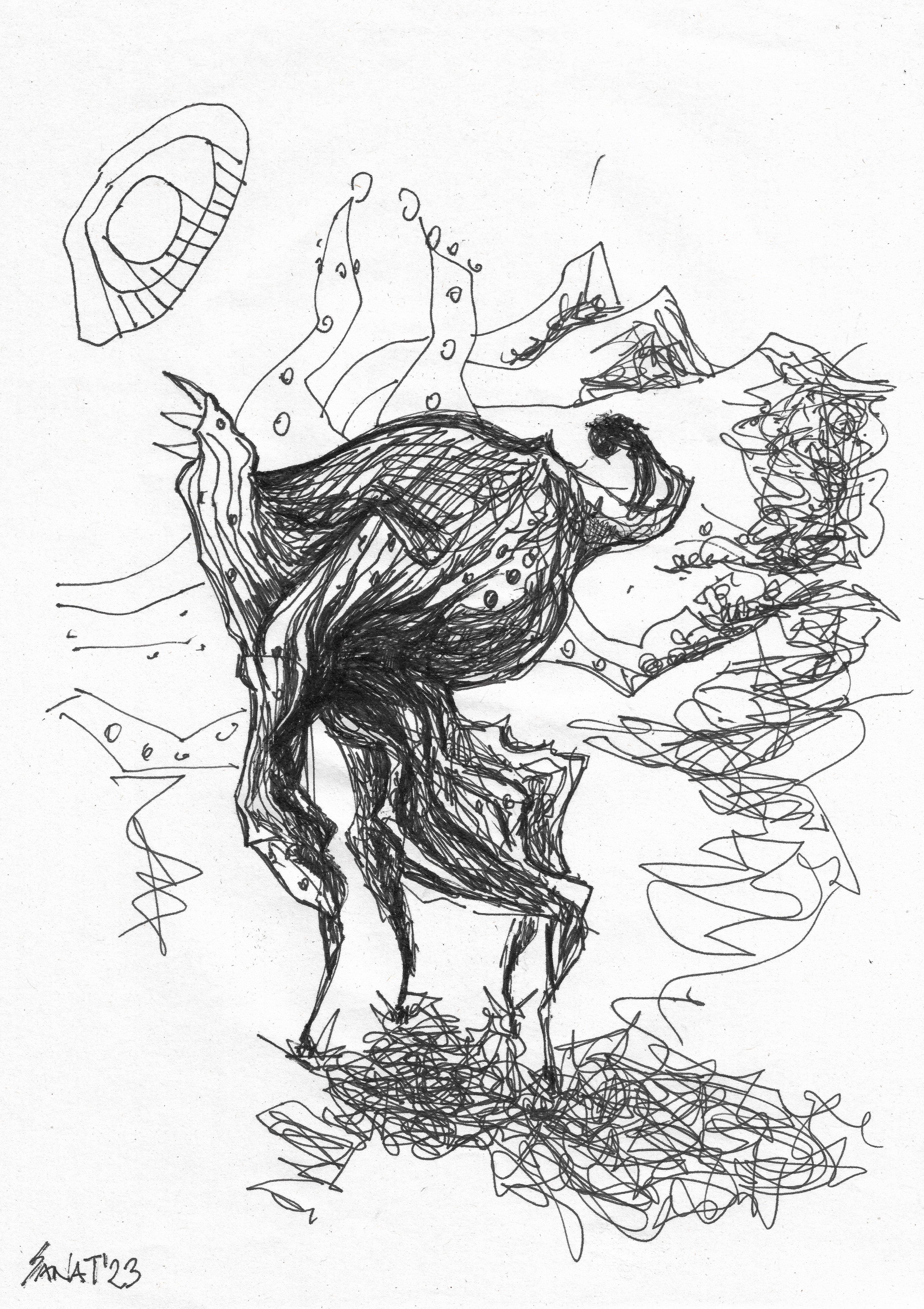 The Screaming Animal Inside Me // Drawing in ink pen on second pulp paper, 20x28 cm, 2023