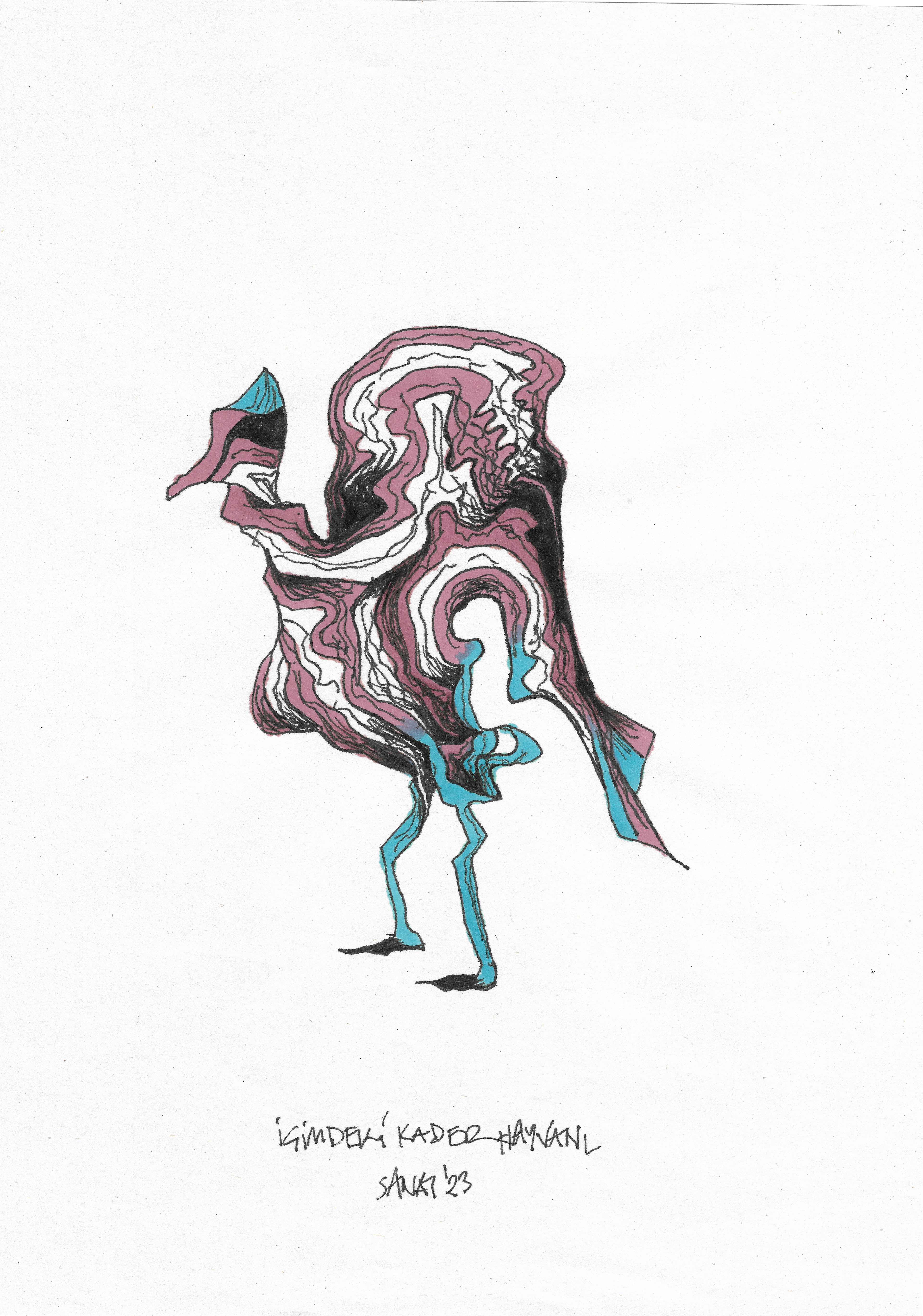 The Animal of Destiny Inside Me // Drawing in ink pen on second pulp paper, 20x28 cm, 2023