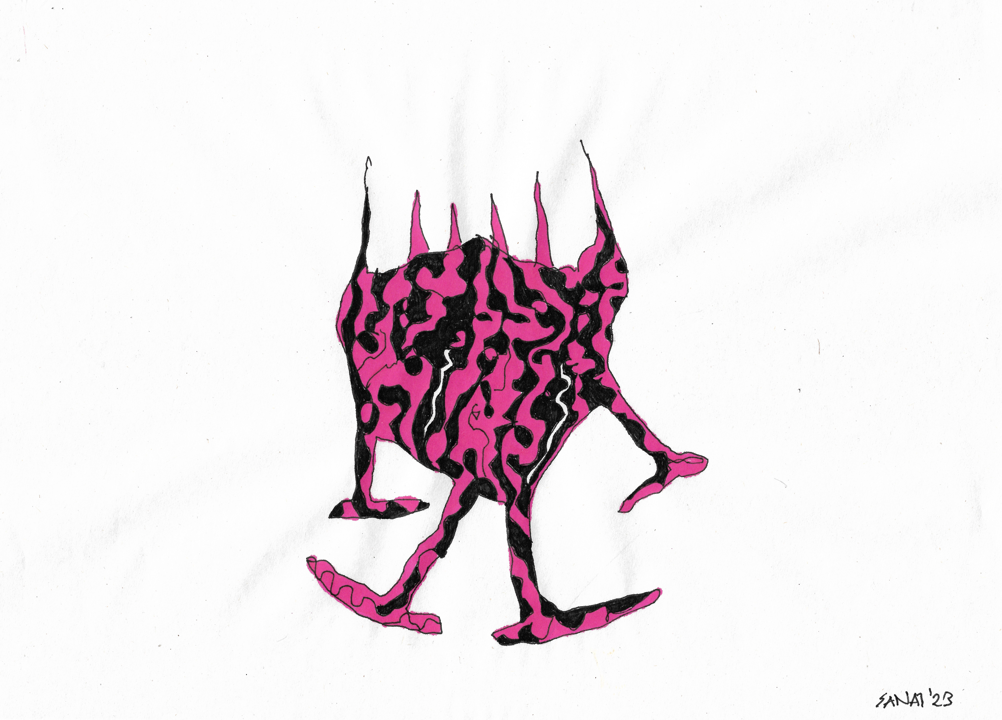 The Weeping Animal Inside Me // Drawing in ink pen on second pulp paper, 28x20 cm, 2023