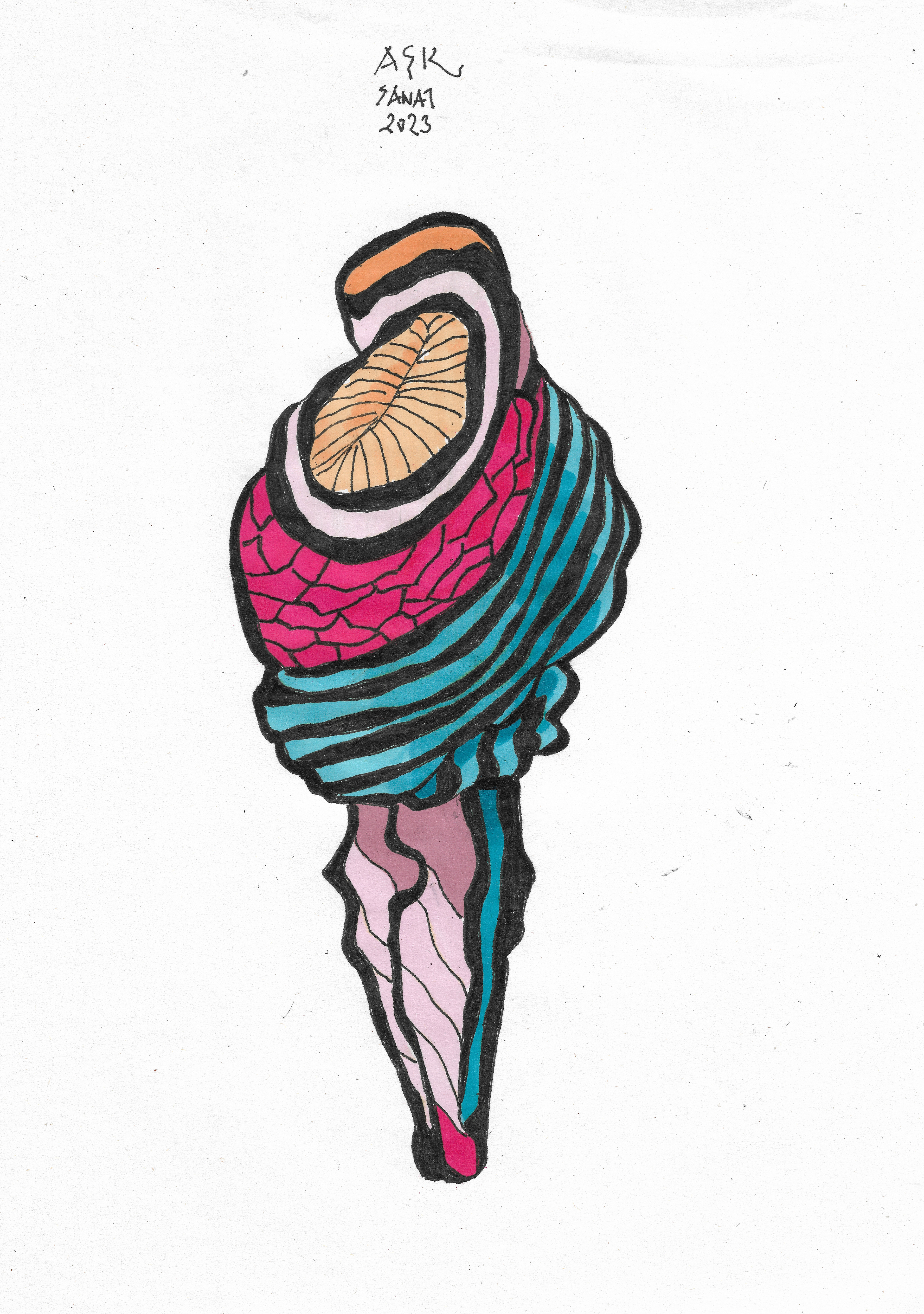 The couple // Drawing in ink pen on second pulp paper, 20x28 cm, 2023