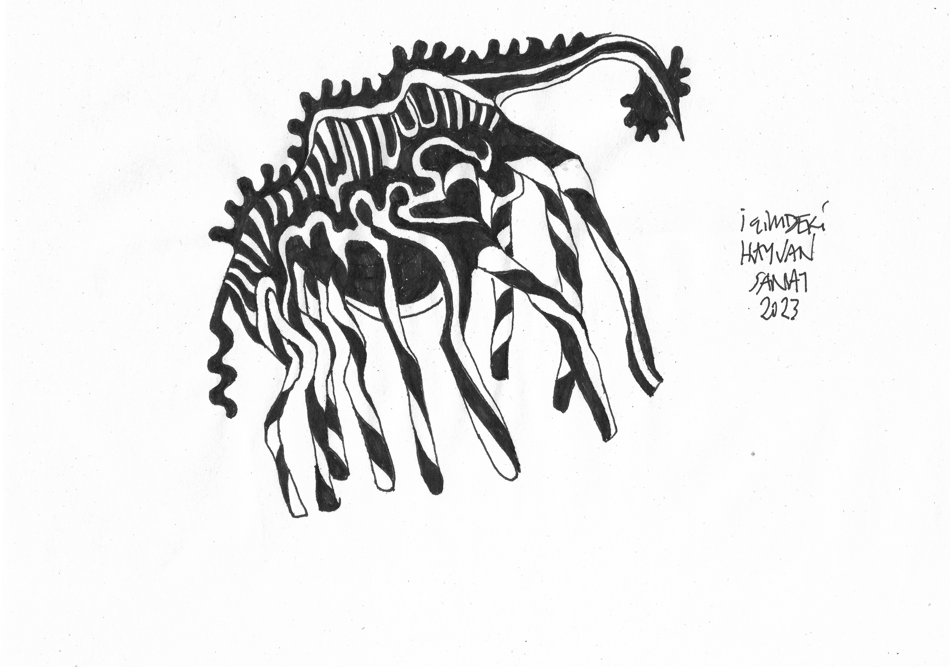 Animal in Flux 5 // Drawing in ink pen on second pulp paper, 28x20 cm, 2023