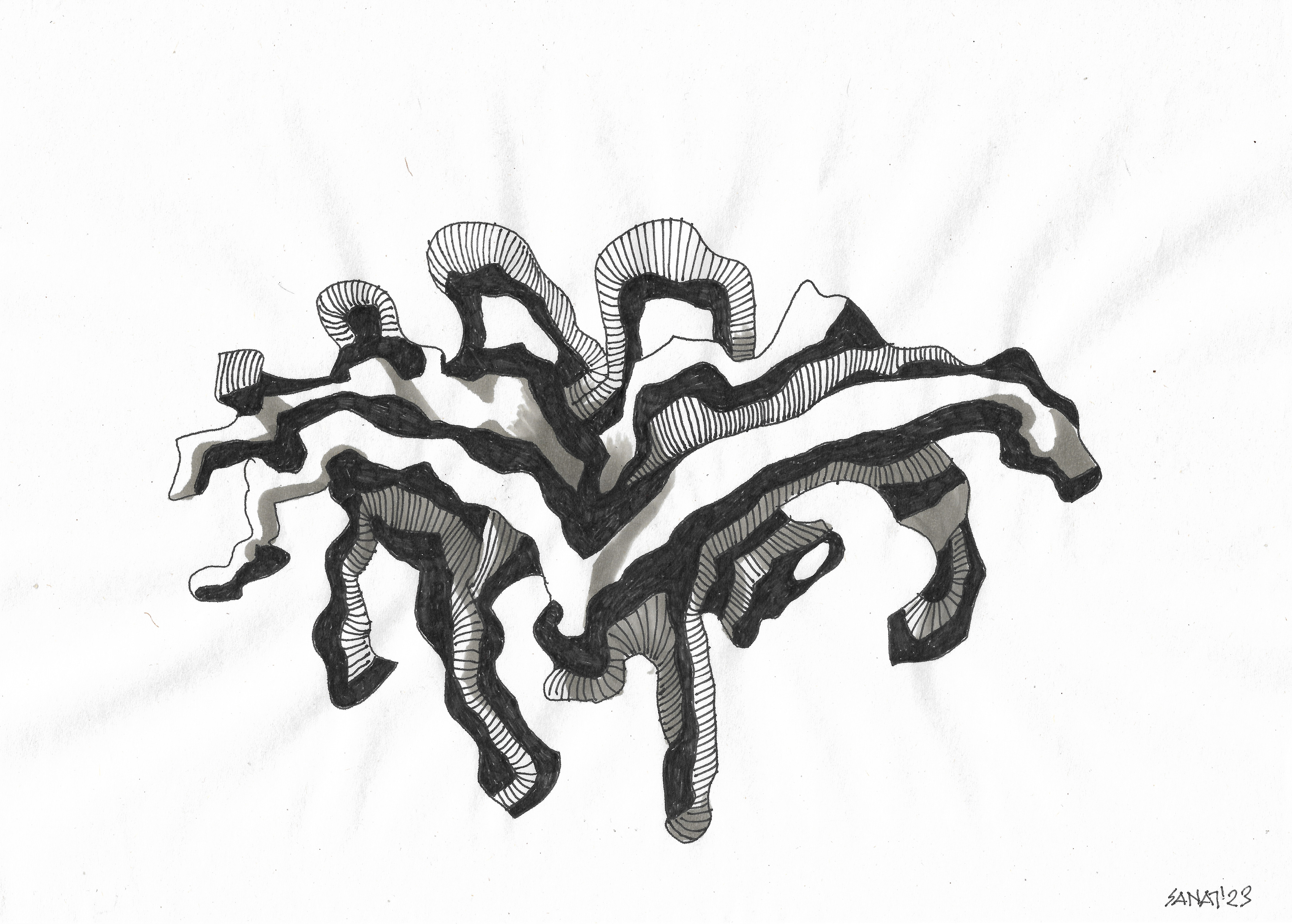 The Unknown Animal Inside Me // Drawing in ink pen on second pulp paper, 28x20 cm, 2023