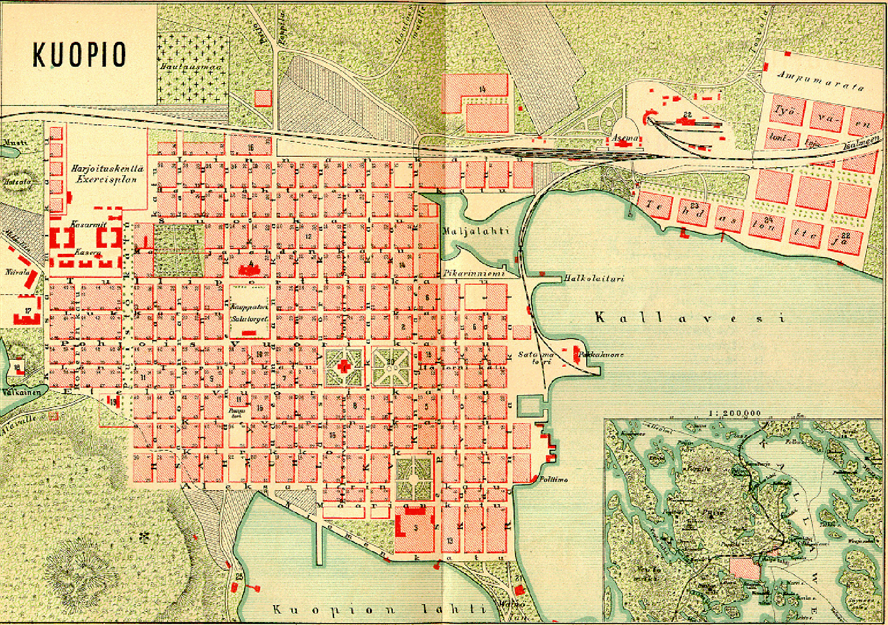 A map of Kuopio's Real Life urban grid structure