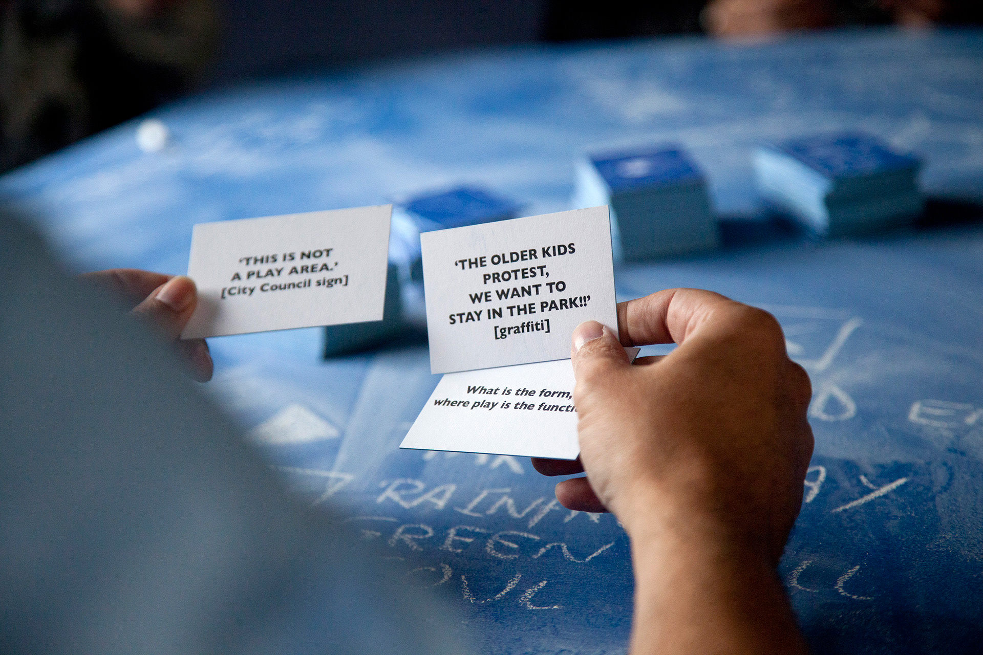 Discussing card-based stimuli during a model-making session