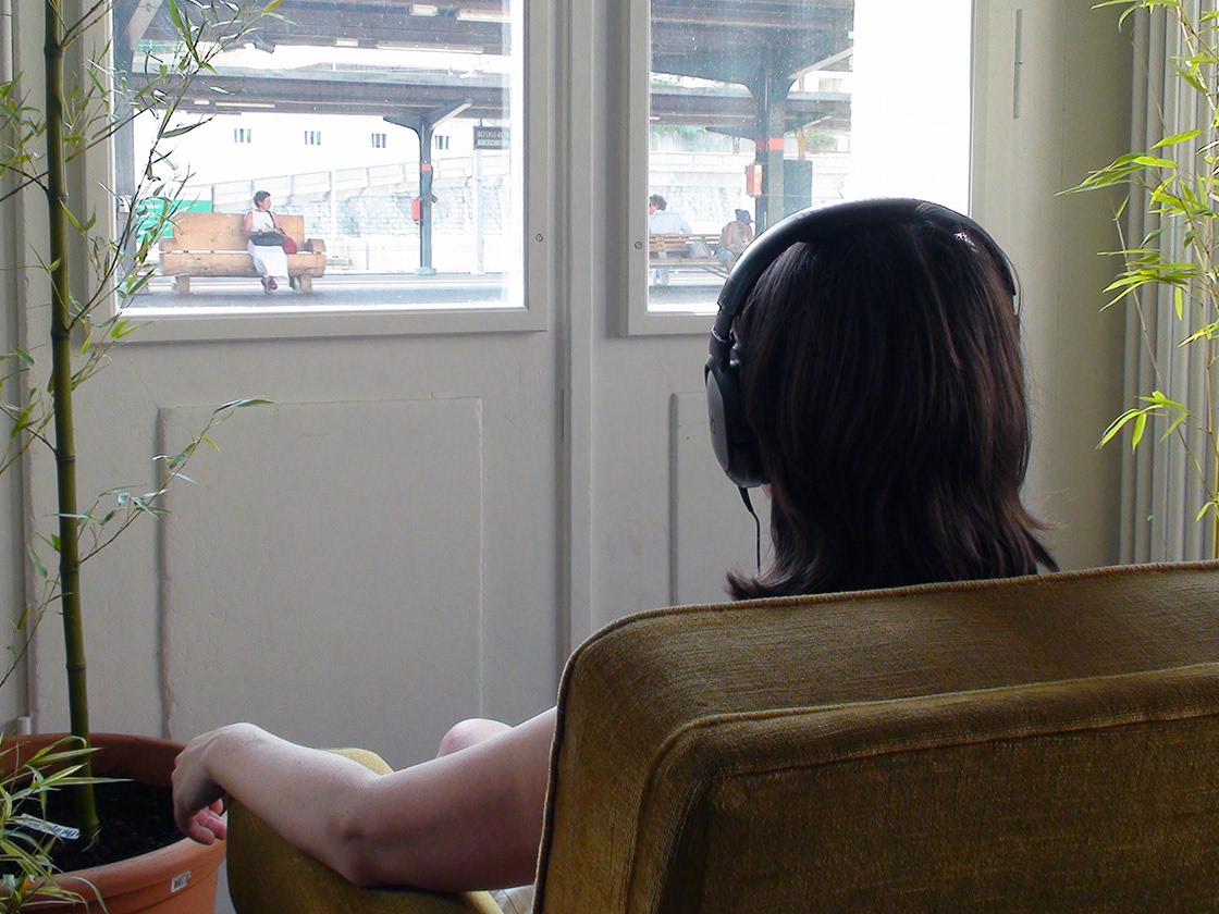 The audio work overlooking the station platform