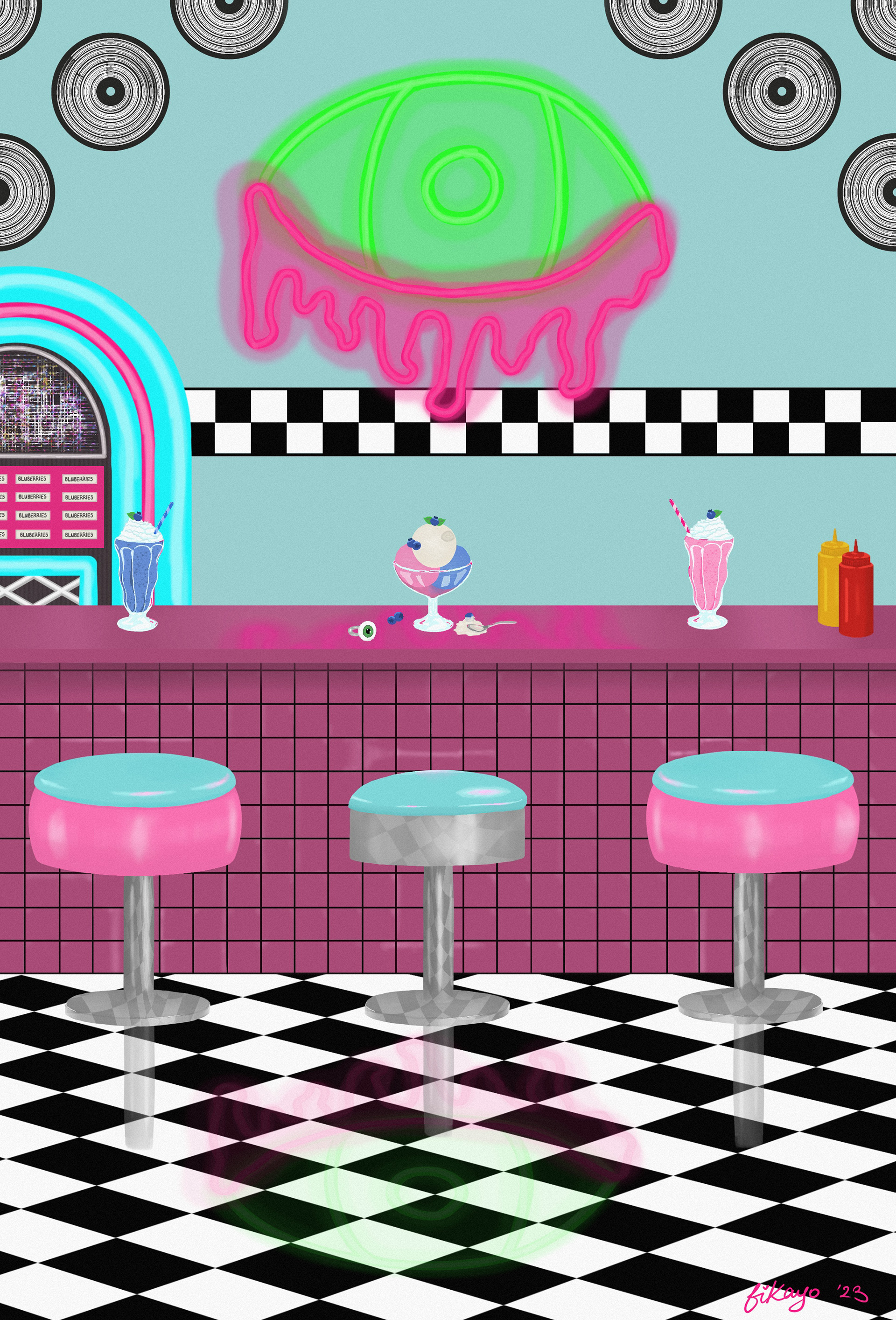 This is an illustration from the song "No Blueberries" by DPR IAN ft DPR LIVE, CL. It is a visualisation to accompany the song as an album cover or poster