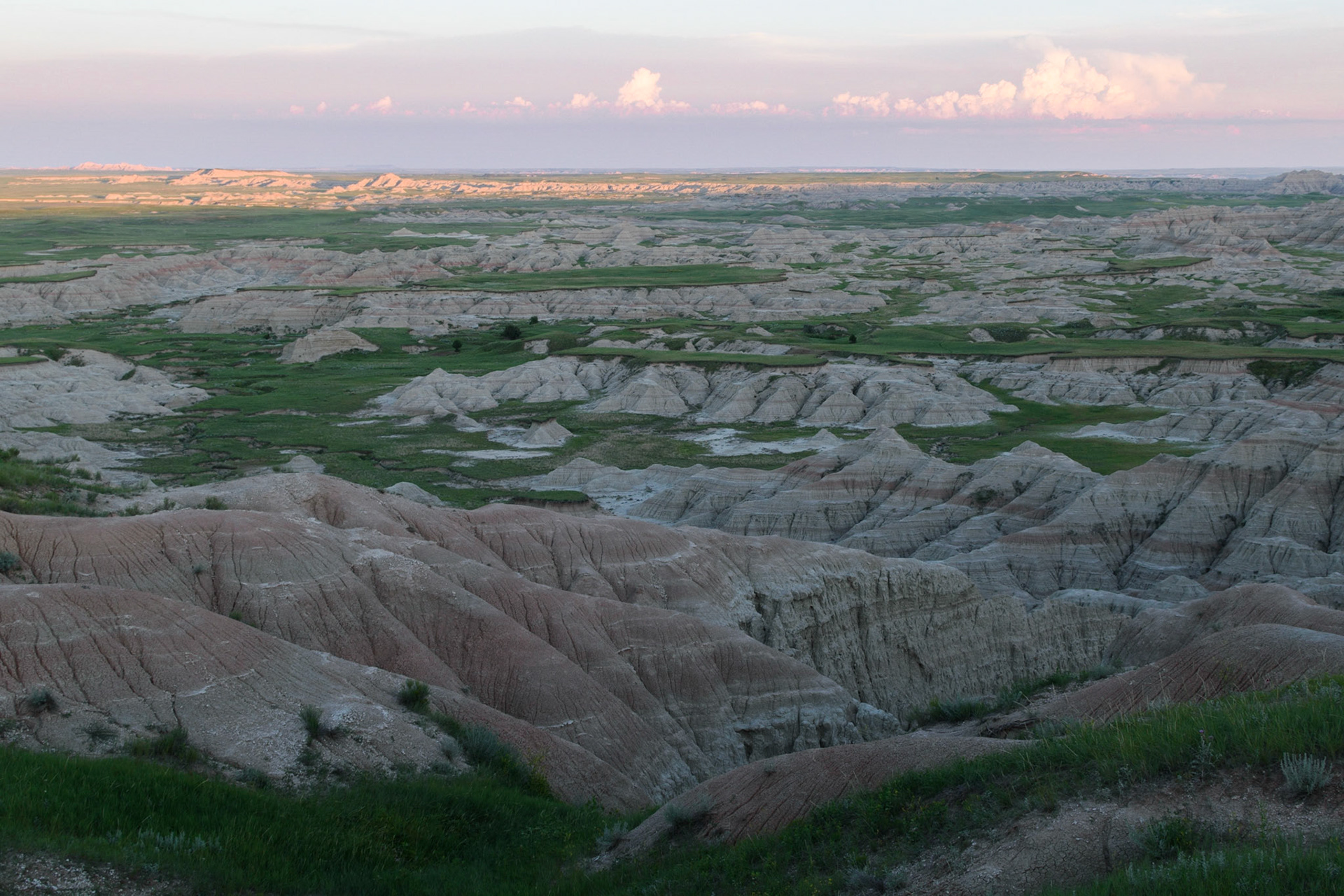 Watching the evening shadows grow across the Badlands.