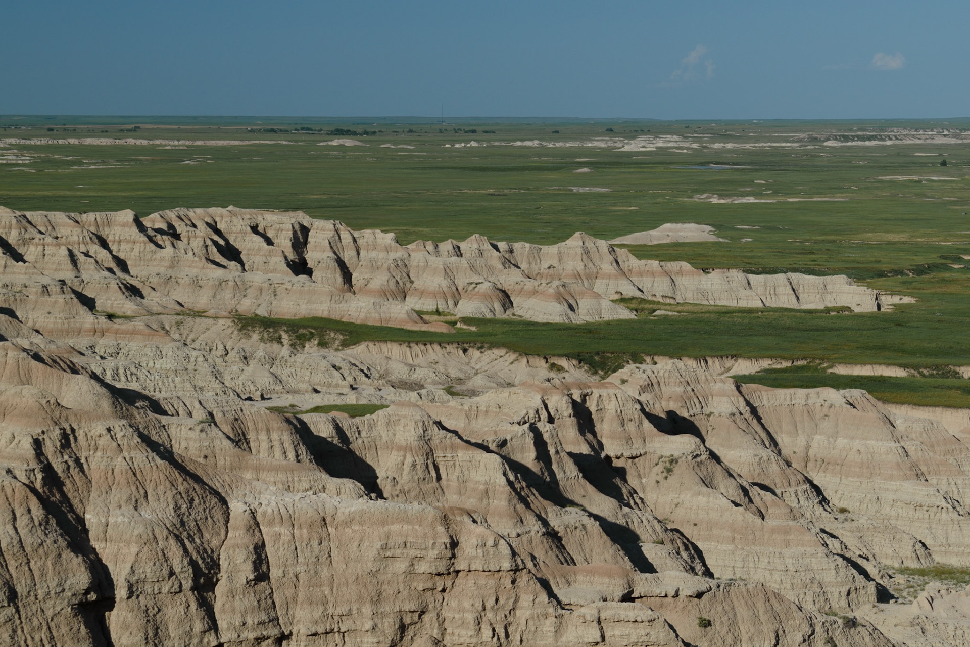 The view from our camping spot overlooking the Badlands of South Dakota.