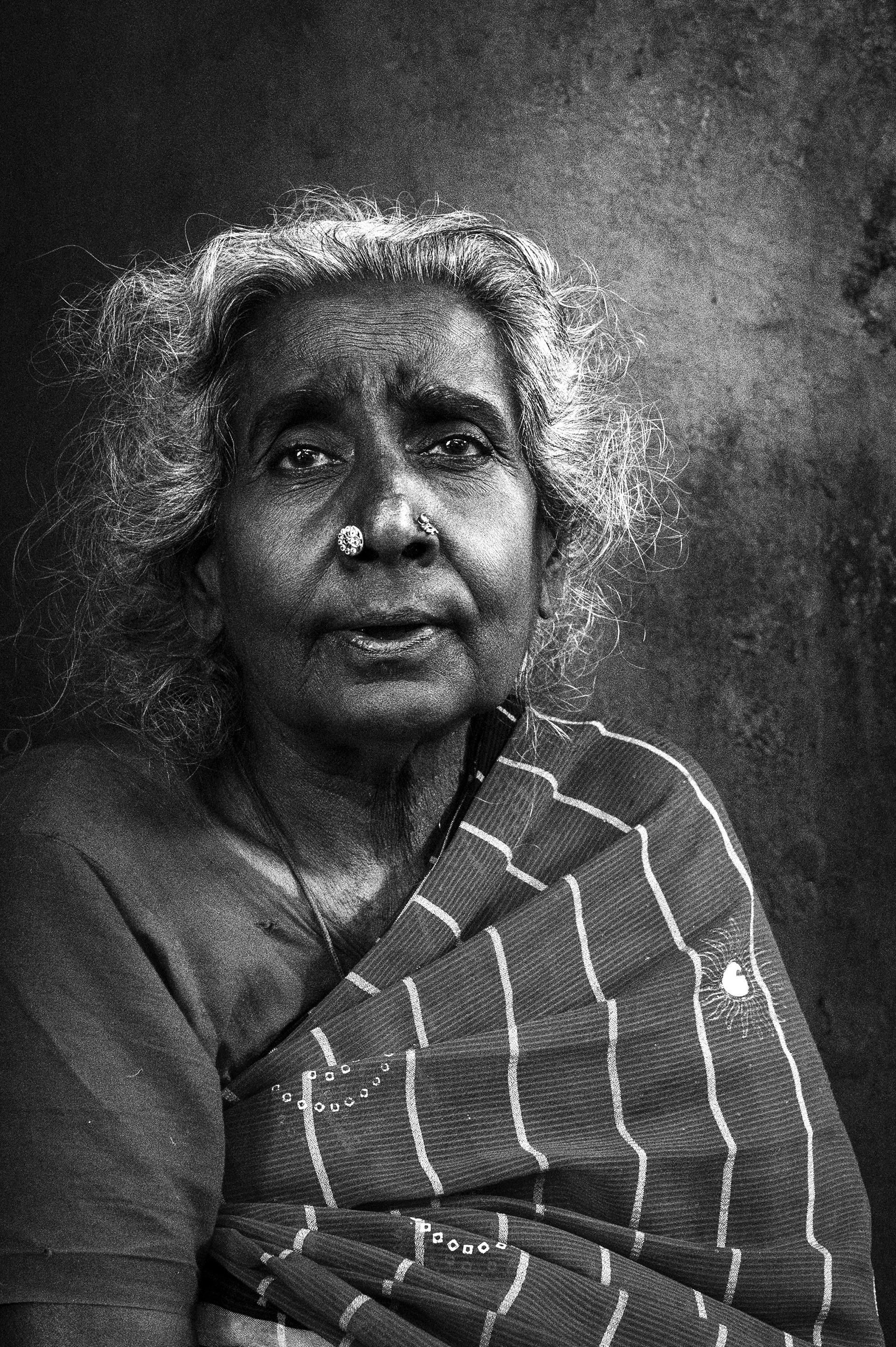 Portrait of an elderly woman in Kerala, India.