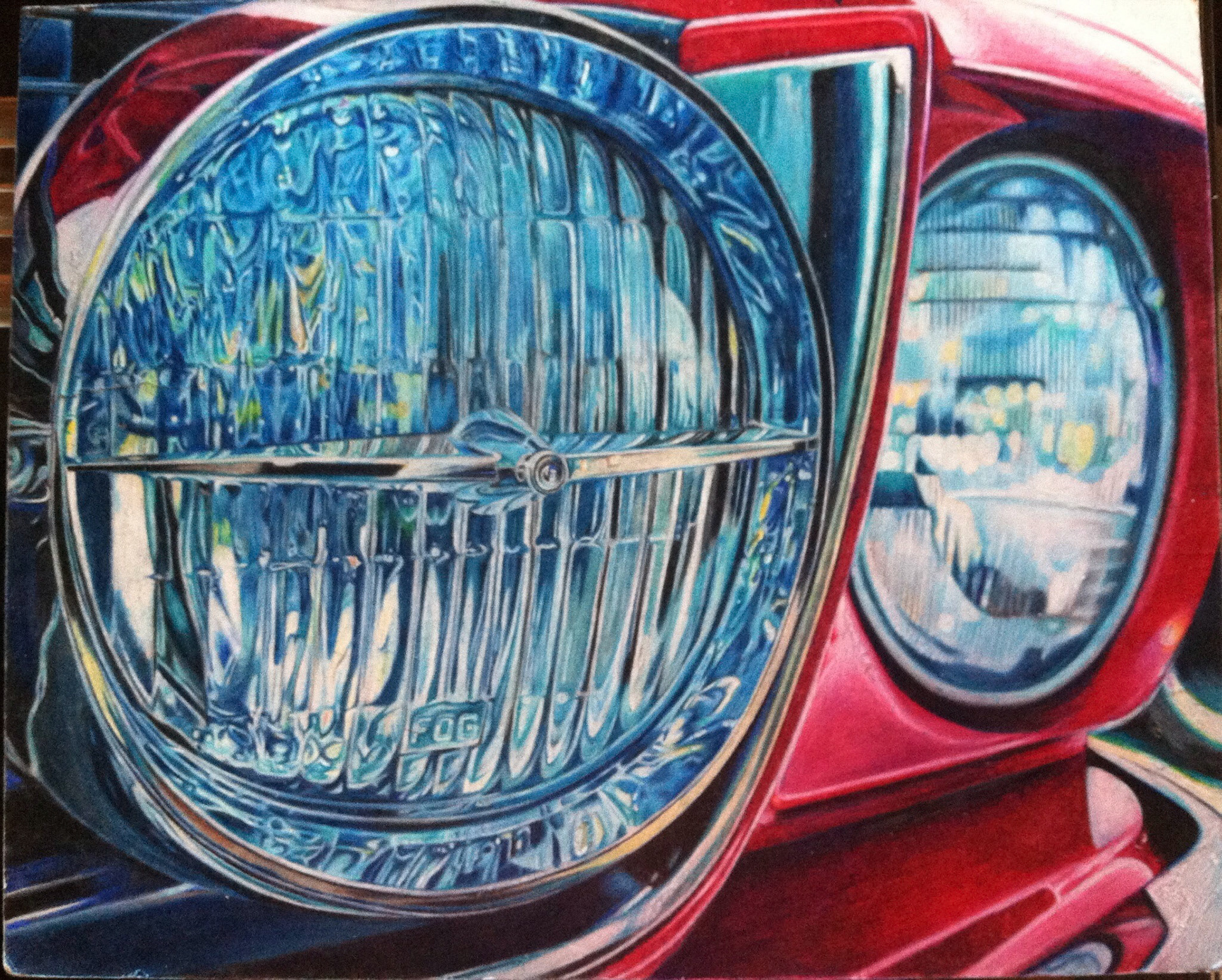 “Headlight Study”; Prisma Colored Pencil on Board, by India Williams; 2013