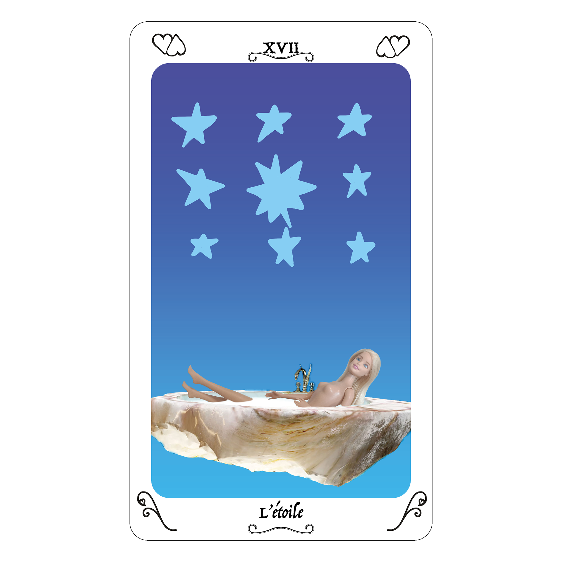 XVII L’étoile. Le personnage est nu sous les étoiles. Elle est en toute confiance et en parfaite sérénité. Les étoiles au-dessus d’elle la protège. Votre moitié est sûrement d’un soutient sans faille et vous vous sentez protégé. Votre amour vous emmène vers un avenir meilleur.