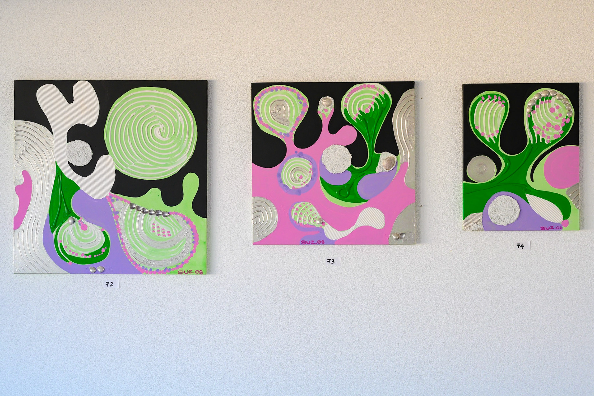 Acryl 72–74: 60 x 60, 50 x 50, 35 x 45 cm.  - VERKAUFT