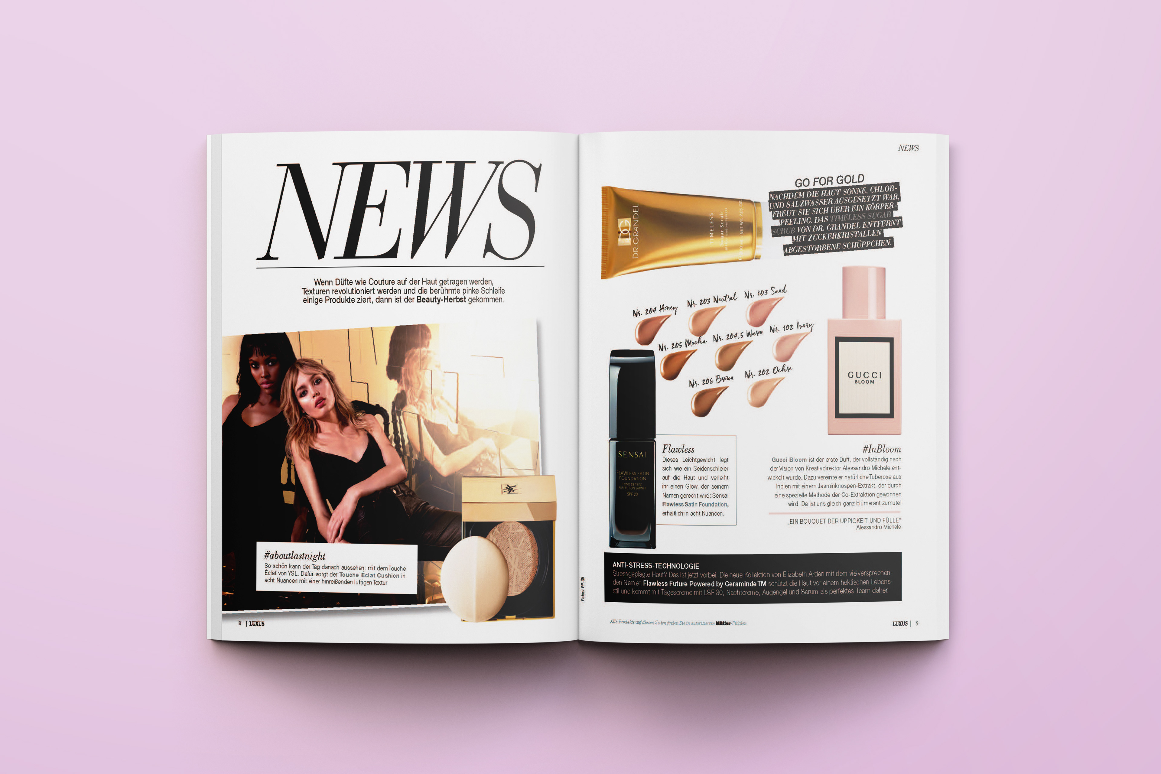 Magazininnenseite mit variablem Raster und Produkten