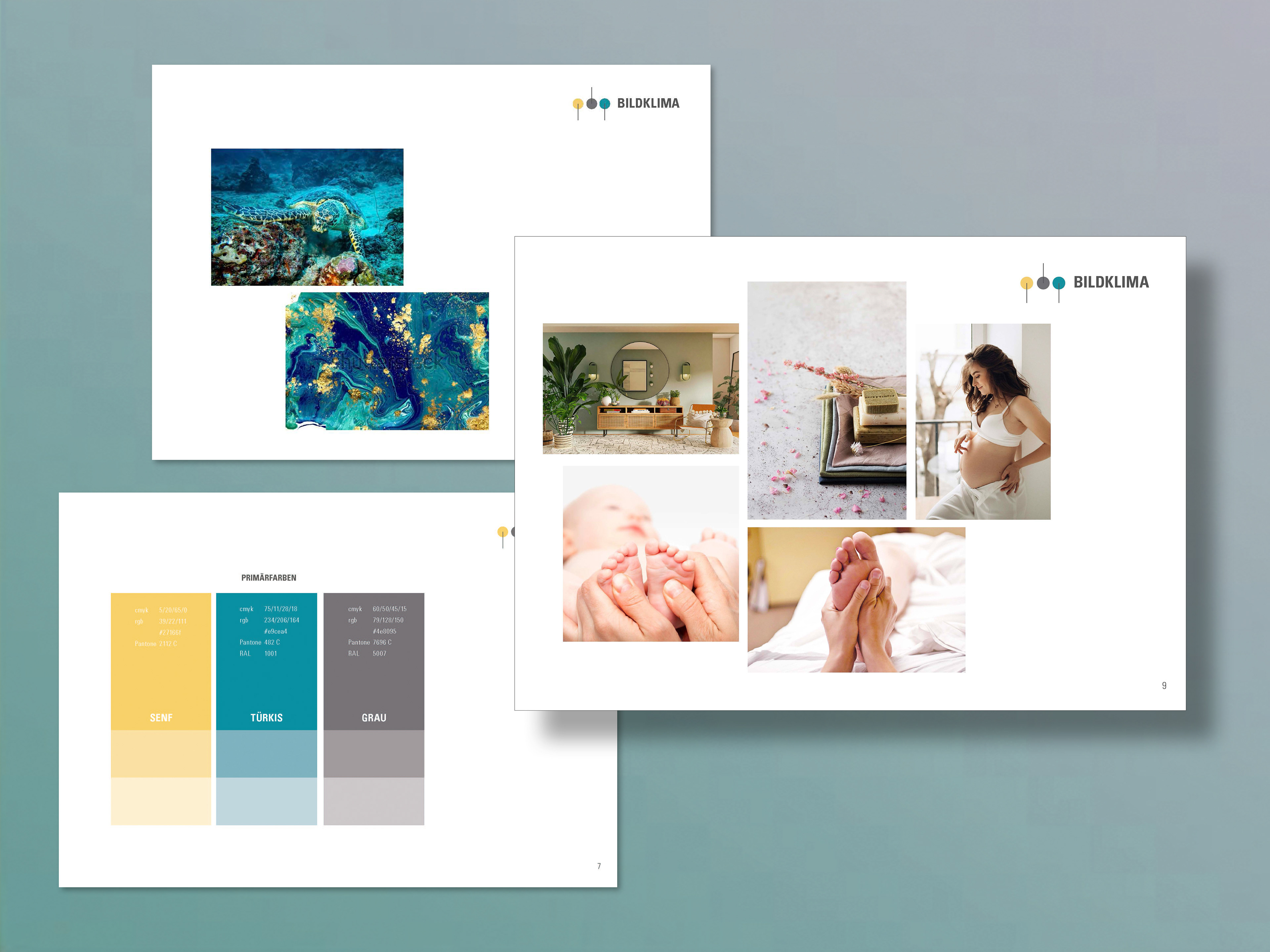 Farbpalette der Corporate Identity und Bildwelt für Naturheilpraxis Joelle Hoffmann