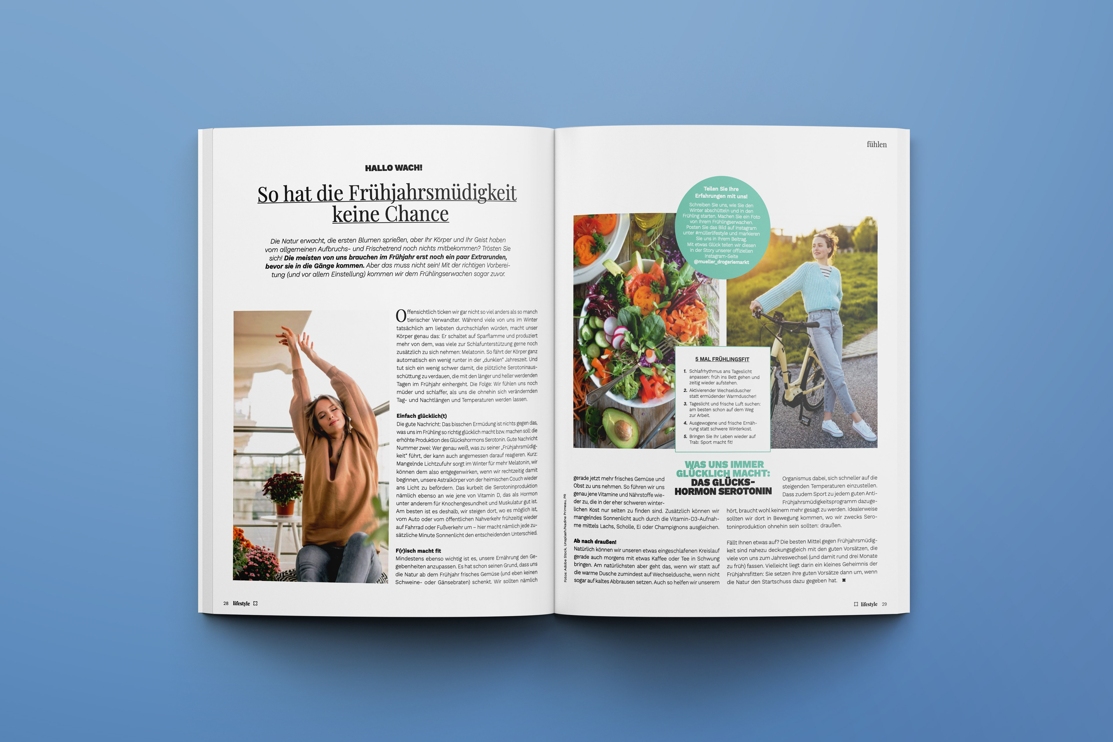 Magazininnenseite mit Bild-Text-Komposition
