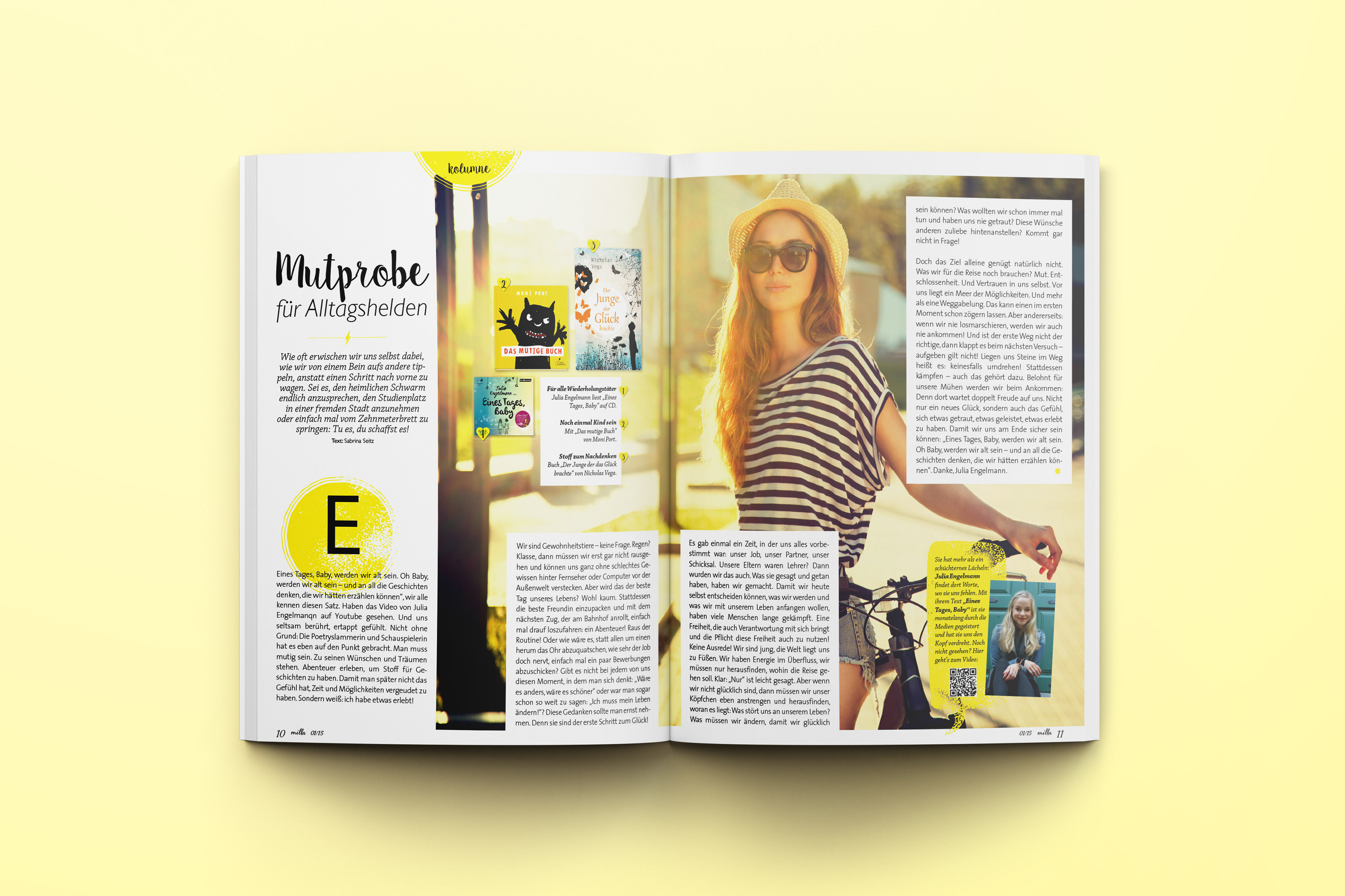 Magazininnenseite mit Bild-Text-Komposition, leichtes Lebensgefühl für Teenager als Zielgruppe