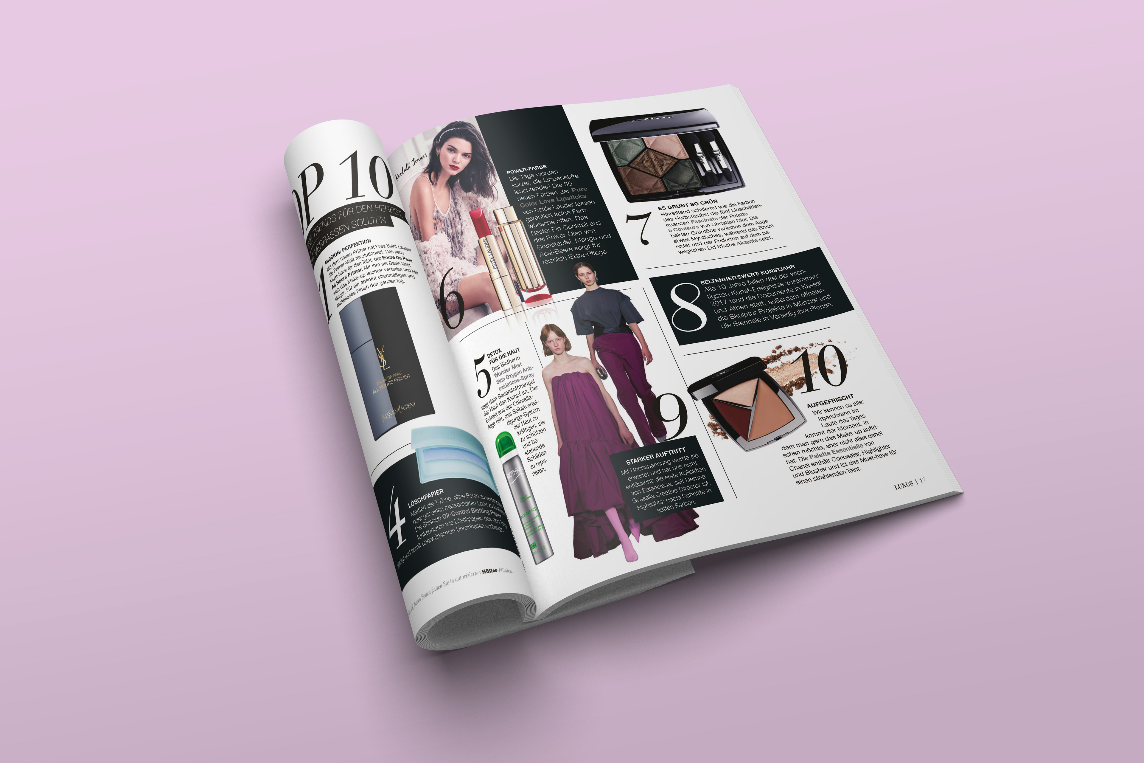 Magazininnenseite mit variablem Raster News, Mode und Produkte