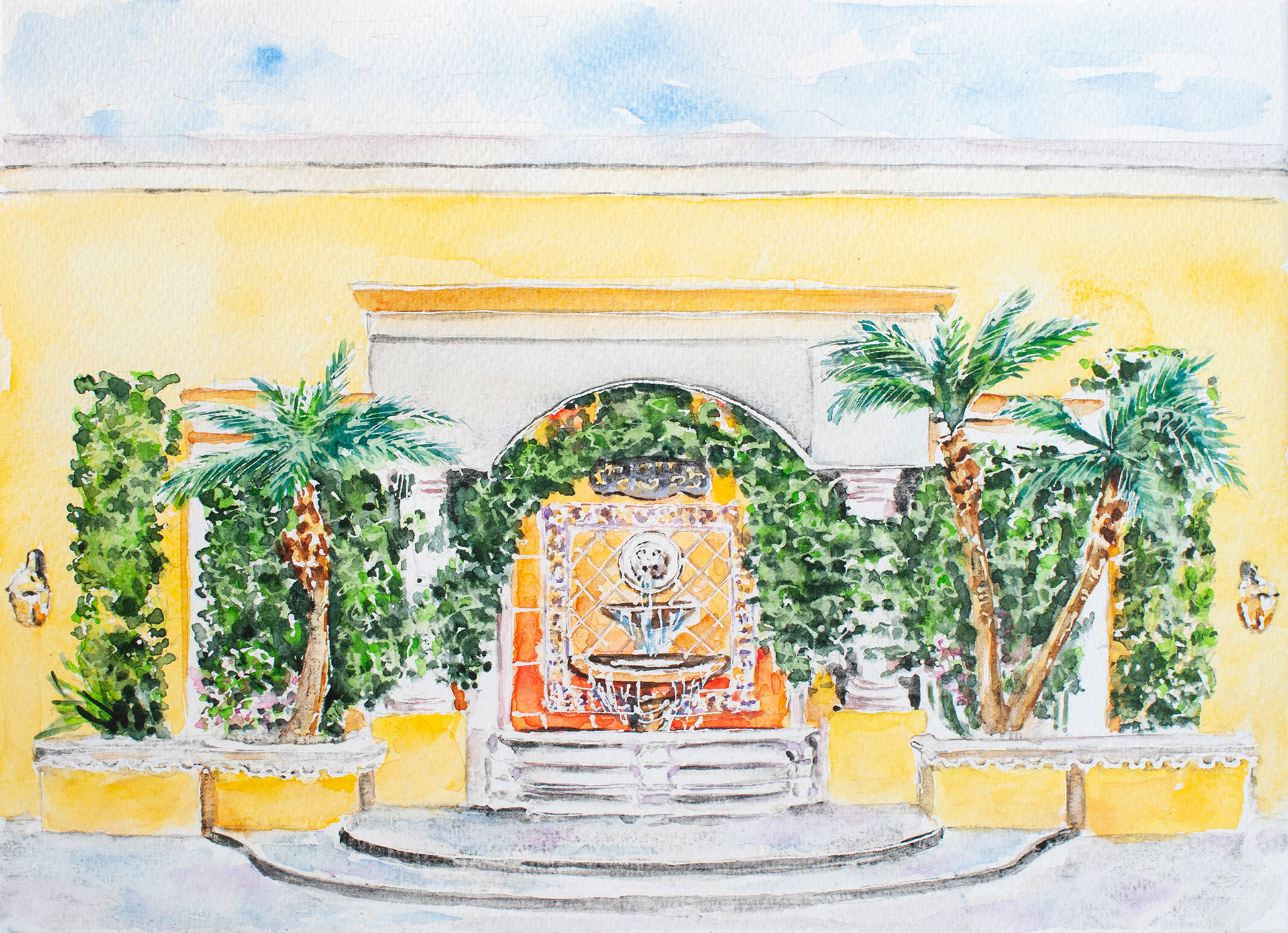 Custom wedding venue sketch of Benvenuto Restaurant in Boynton Beach, Florida, United States