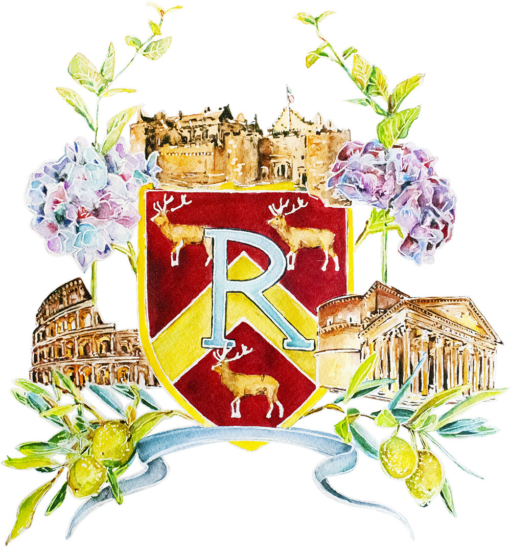 Watercolor family crest with Italy vibes