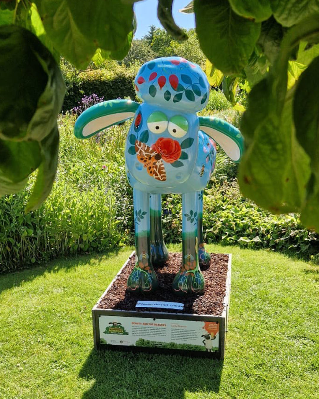 This was a special commission from Wild in Art/RHS Rosemoor/Aardman Productions. The requested theme was 'Roses and Creepy Crawlies', and this Shaun the Sheep is entitled "Beauty & the Beasties"!