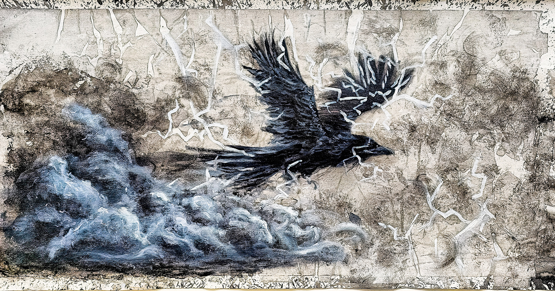 "Raven on the Storm(#2)" 40x19. 2023. Sold.