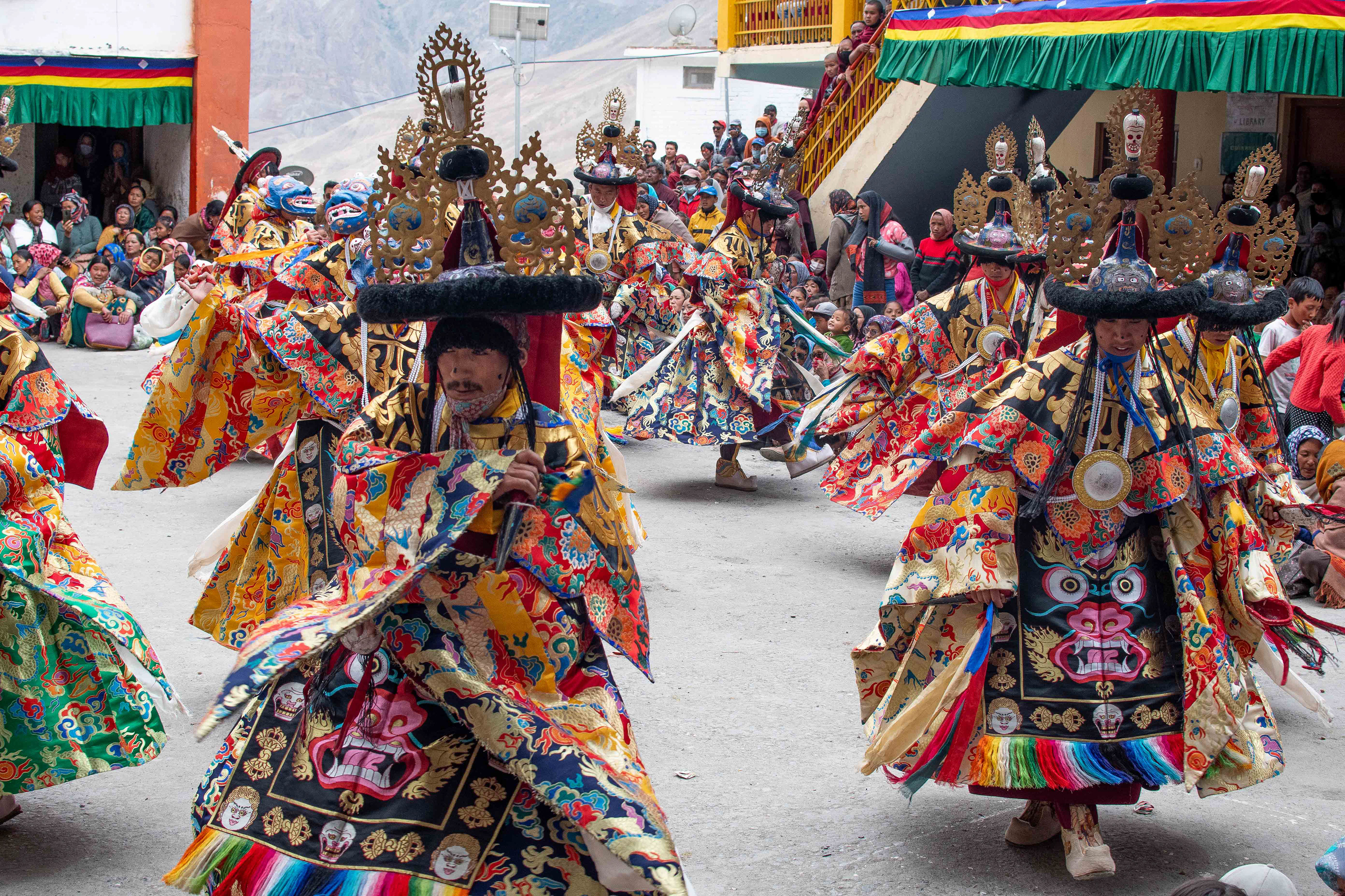 The Lamas invoke the local deities and assume their spirit throughout the dance.