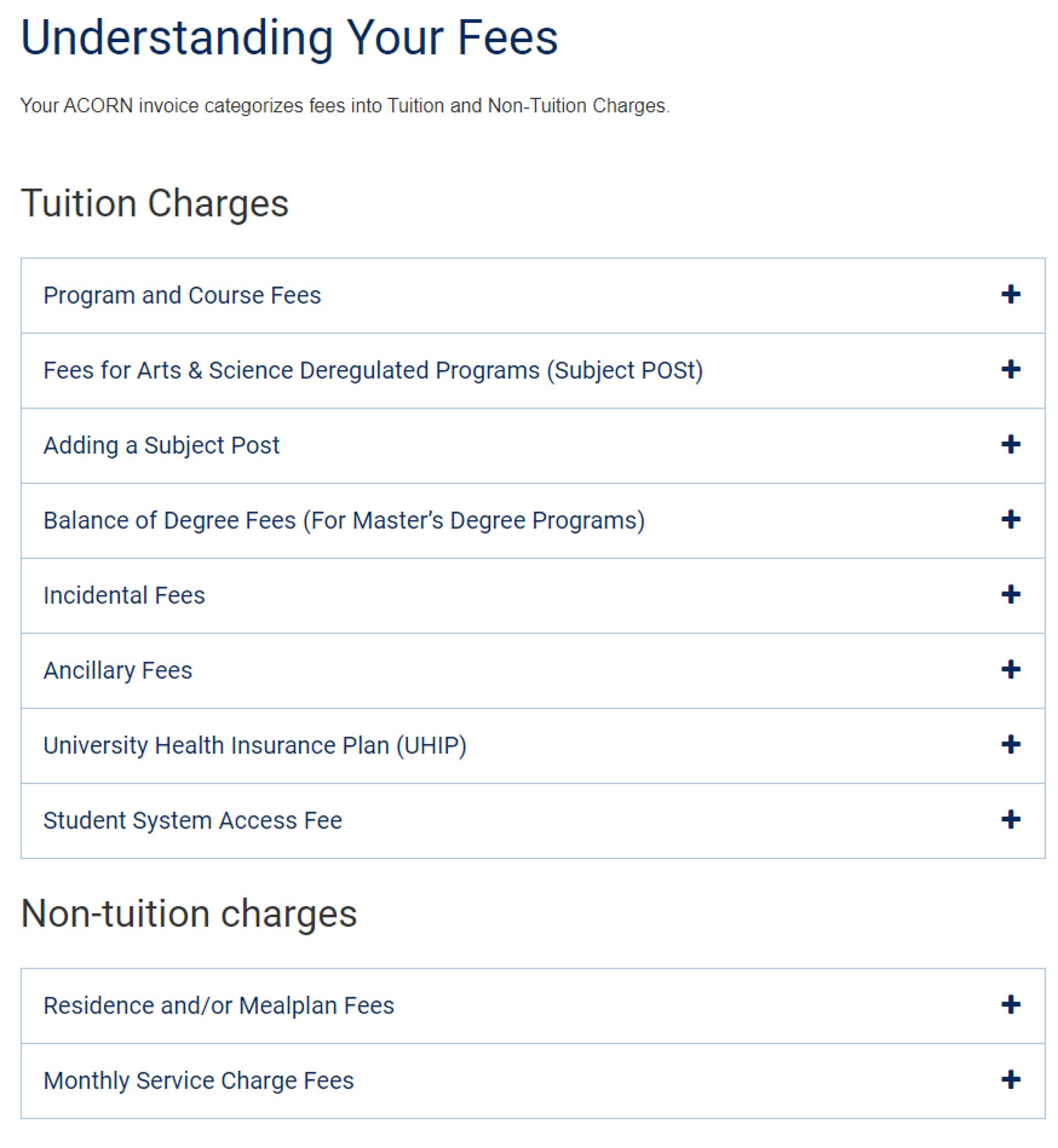 University of Toronto’s finance horizontal navigation shows all option underneath main navigation
