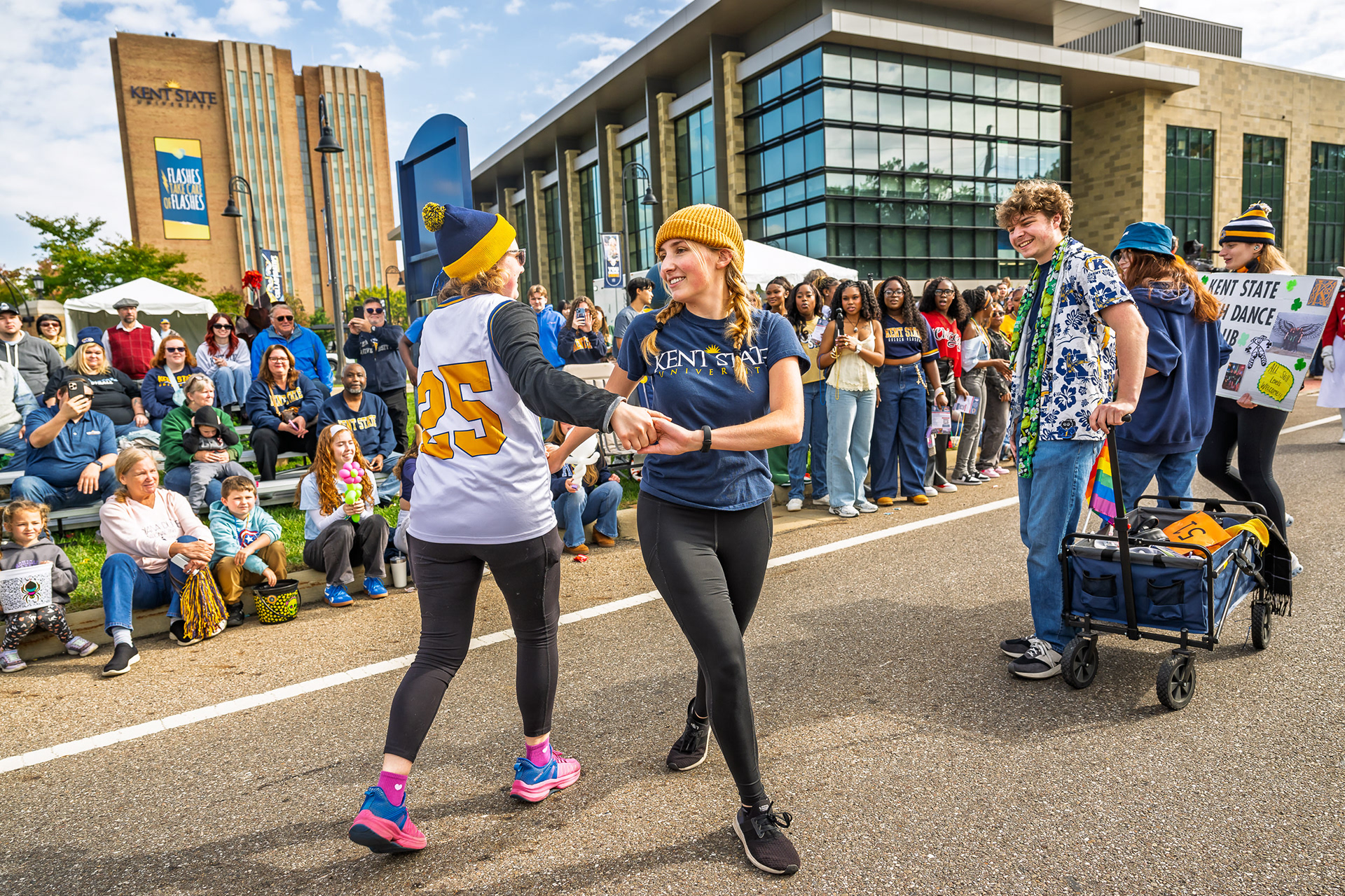 Students dance during Homecoming 2025 outside the Integrated Sciences Building.