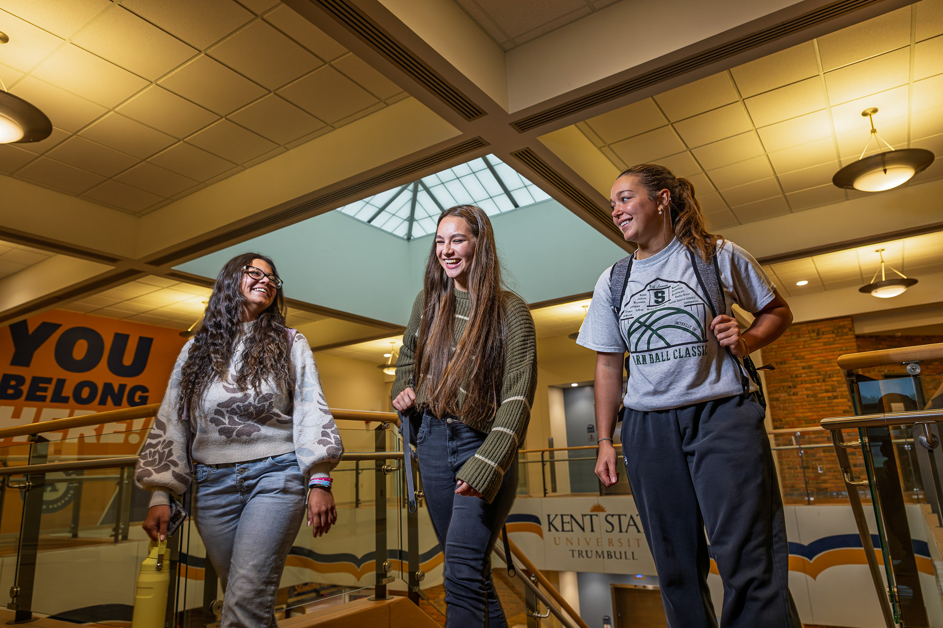 Students walk through the Kent State Trumbull campus center.