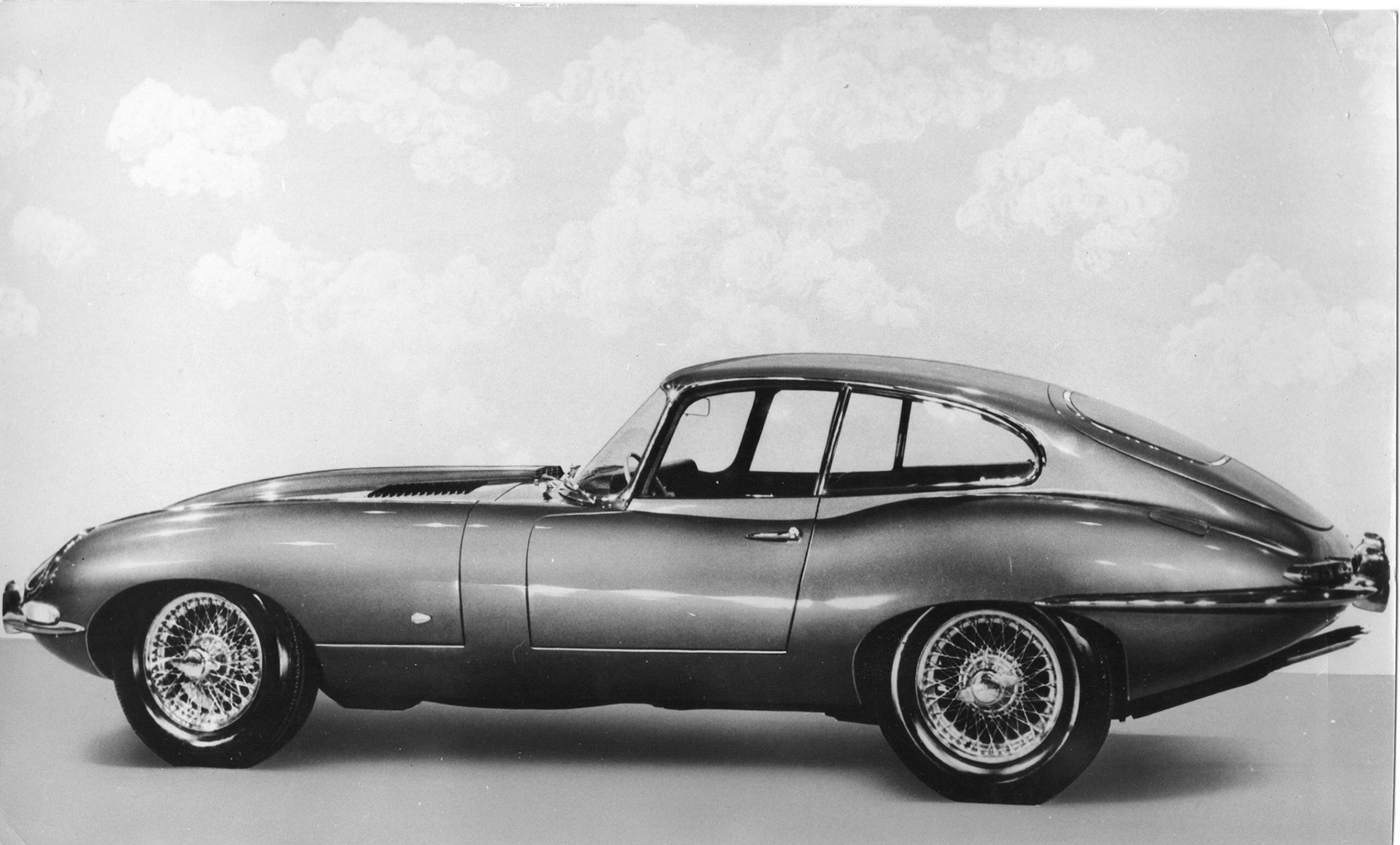 Official press photograph of the Jaguar E-type presented at the Geneva Motor Show in March 1961.