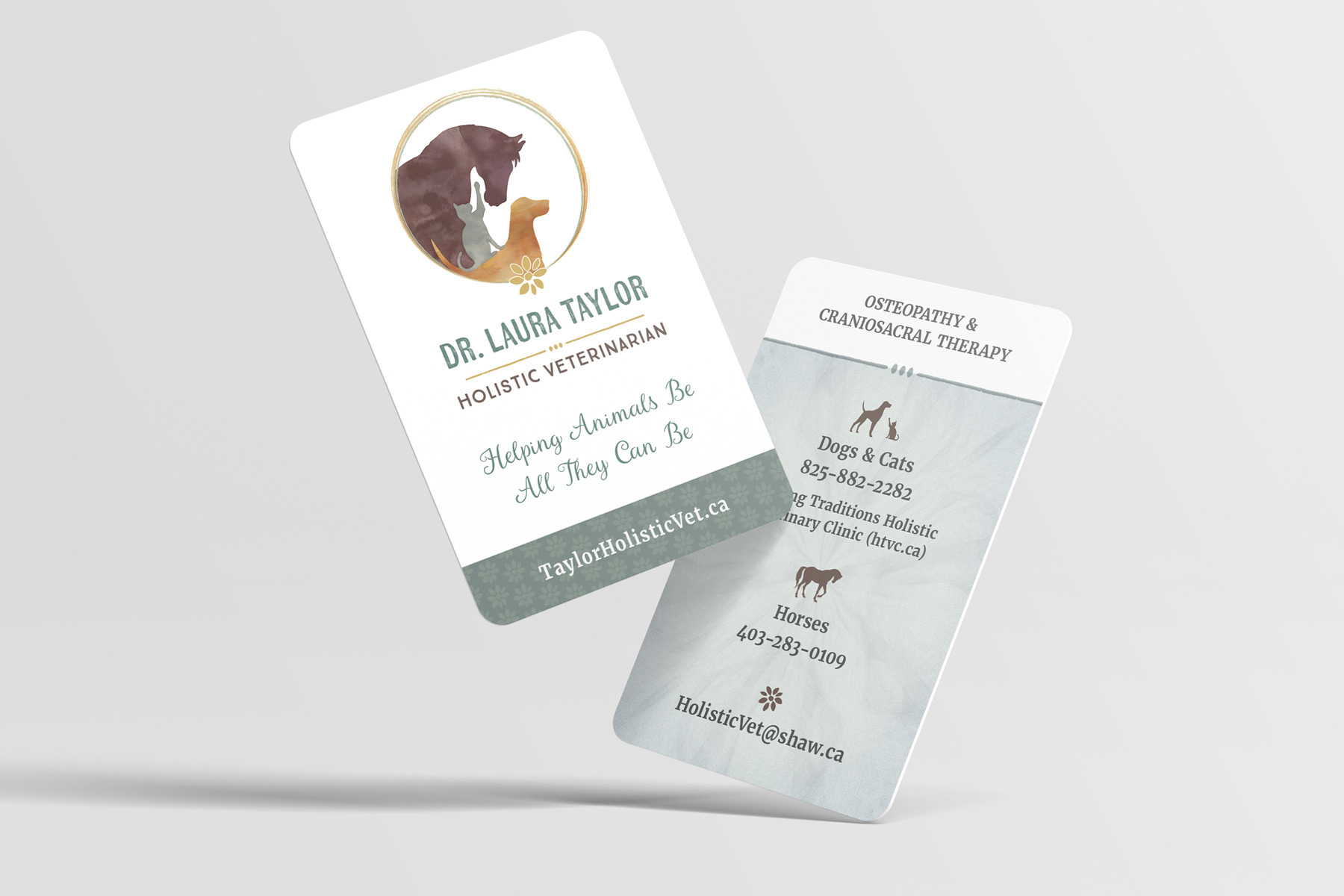 Mock up of Dr. Laura Taylor's business card - front and back design.