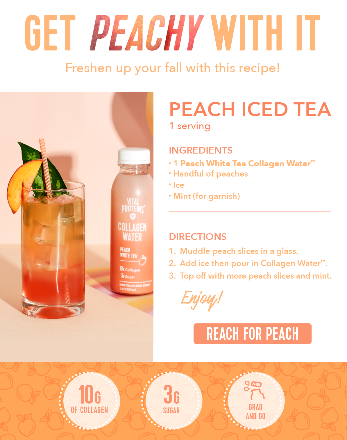 Drink Mocktail Recipe email for Peach White Tea Collagen Water
