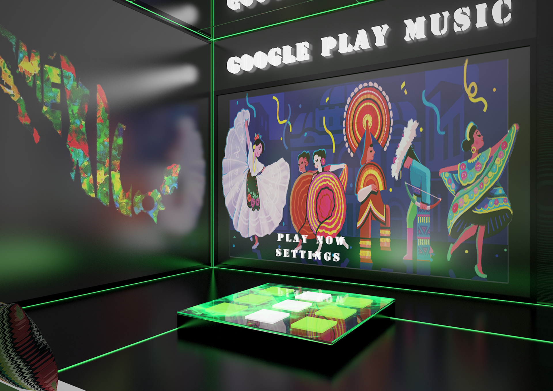 Game Zone, with interactive dance platform.